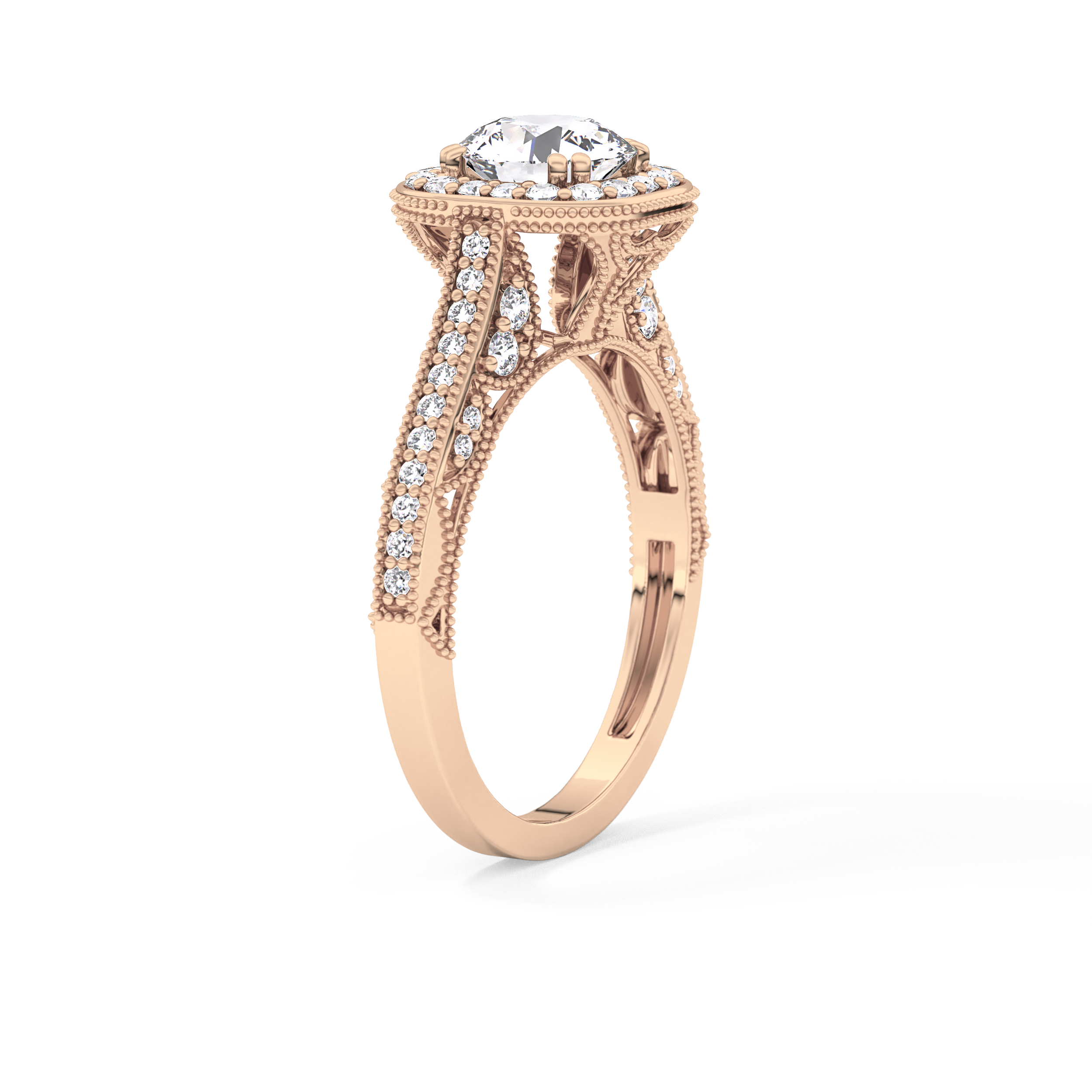 Round Halo & Pave Lab Grown Diamond Engagement Ring