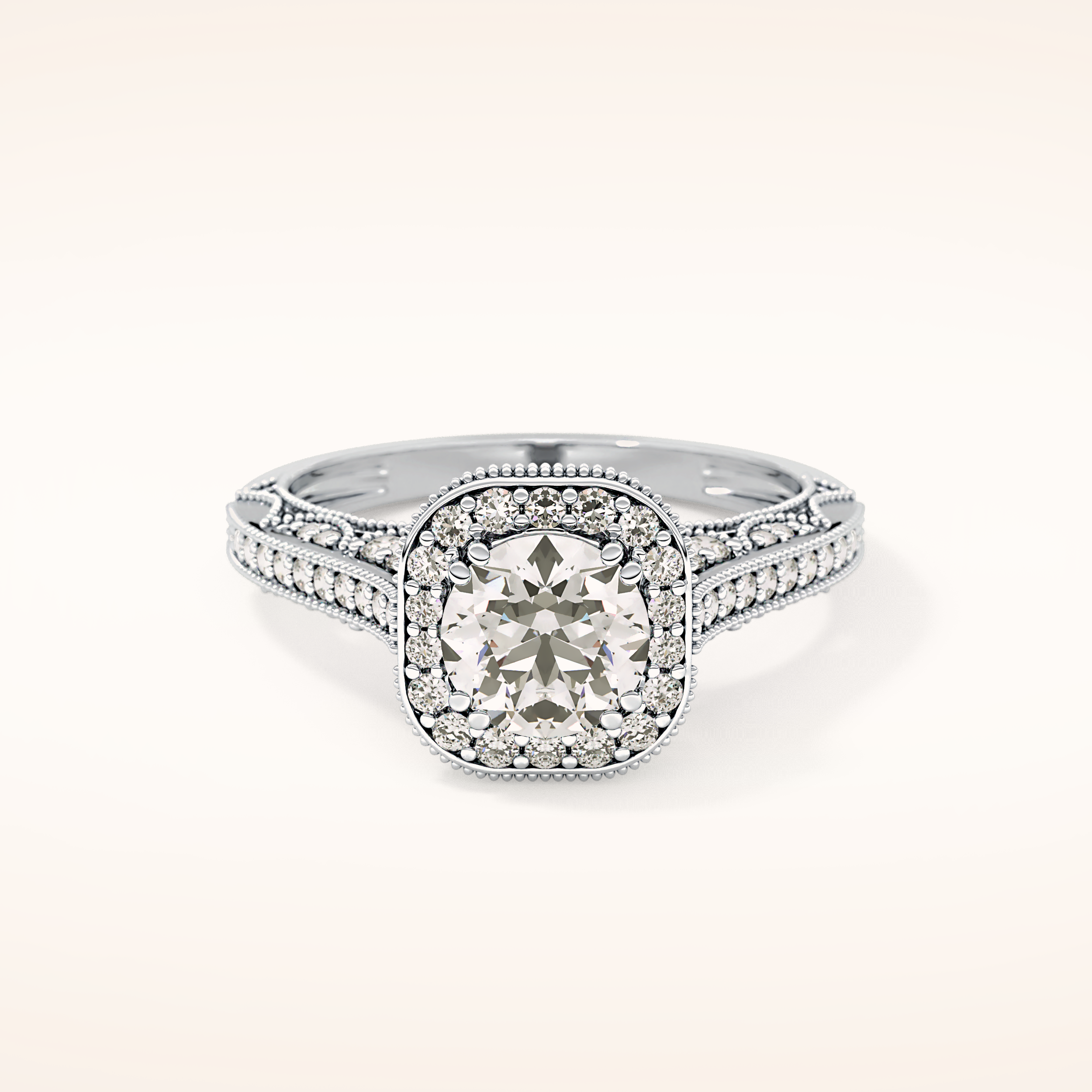1.05 CT Round Shaped Halo & Pave Moissanite Engagement Ring