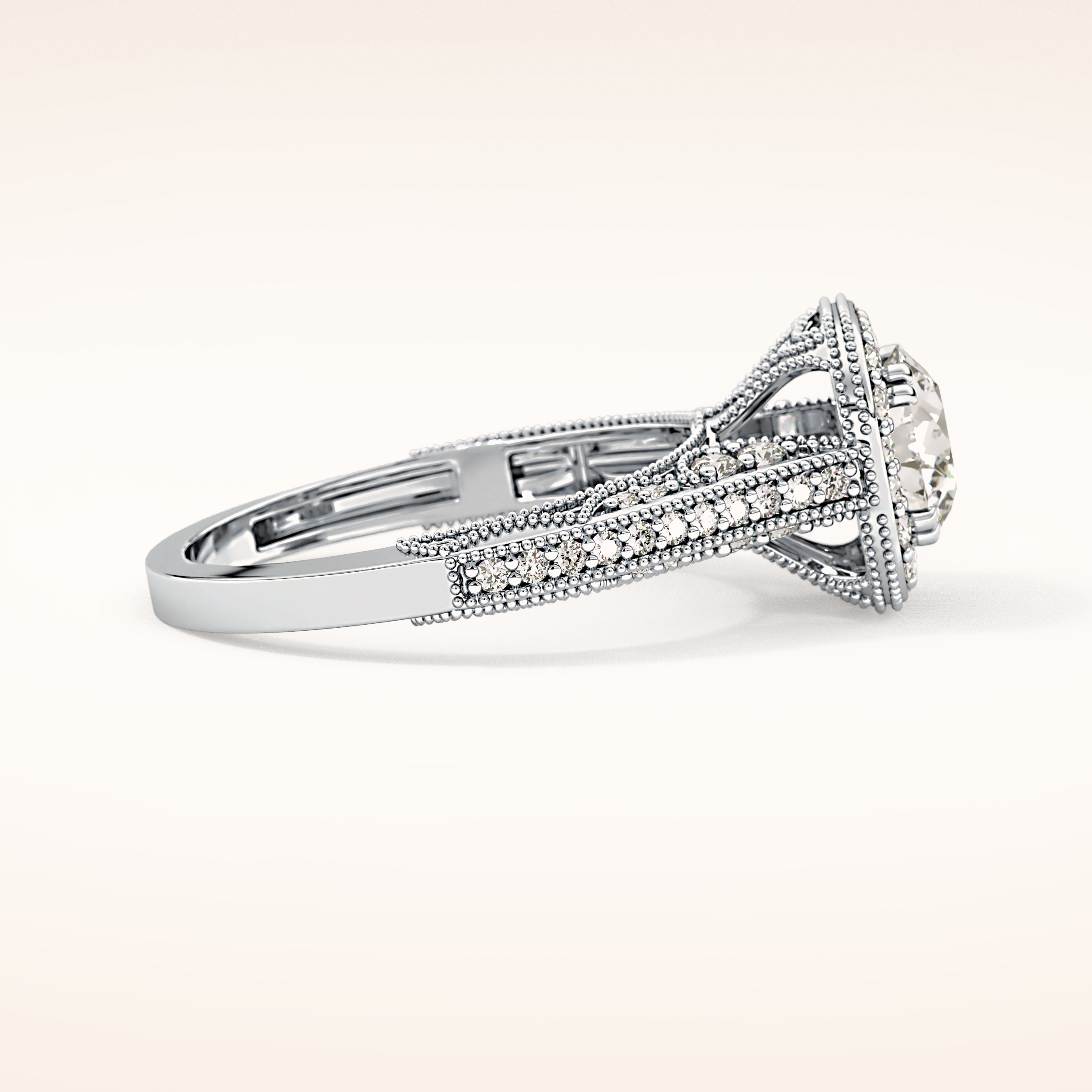 1.05 CT Round Shaped Halo & Pave Moissanite Engagement Ring