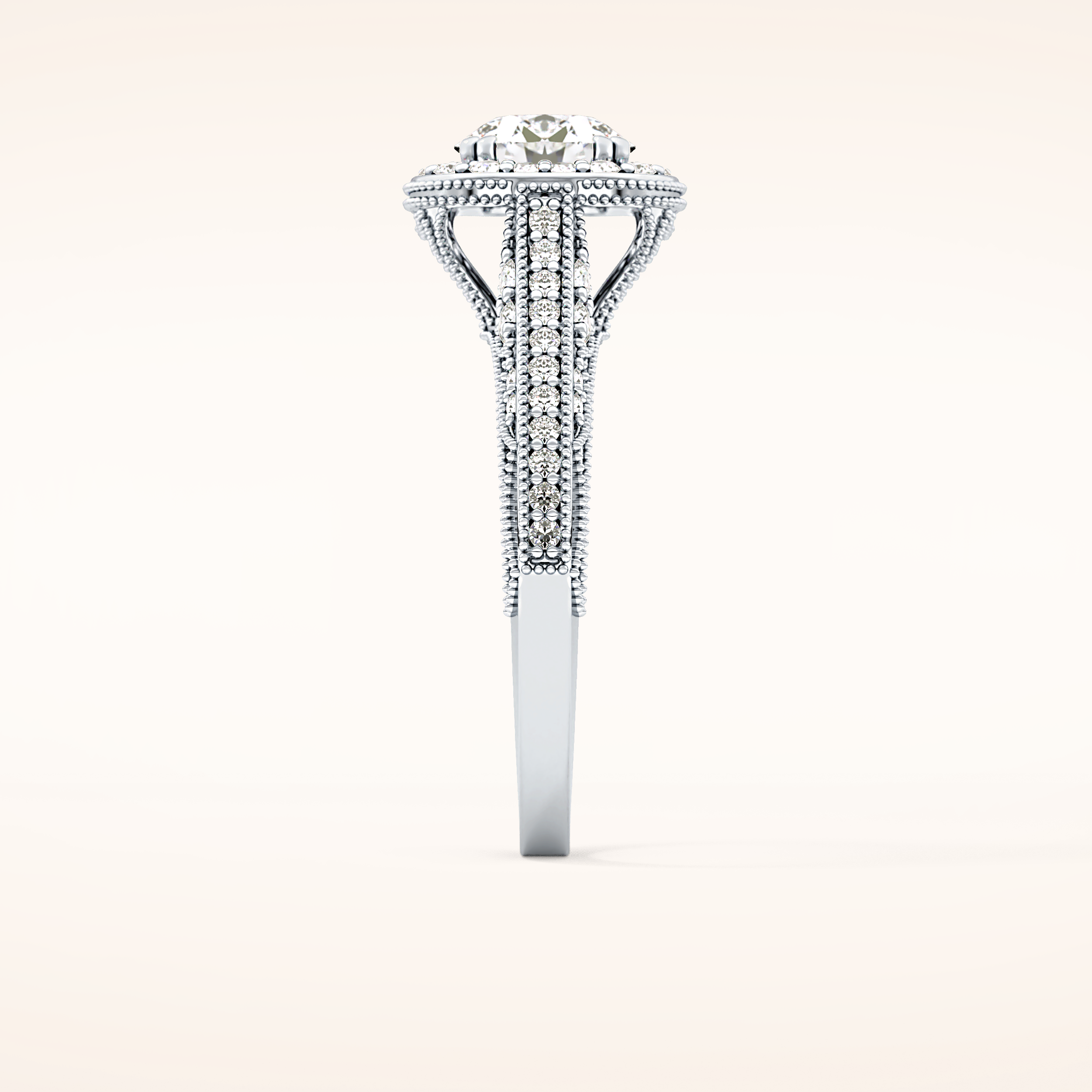 1.05 CT Round Shaped Halo & Pave Moissanite Engagement Ring
