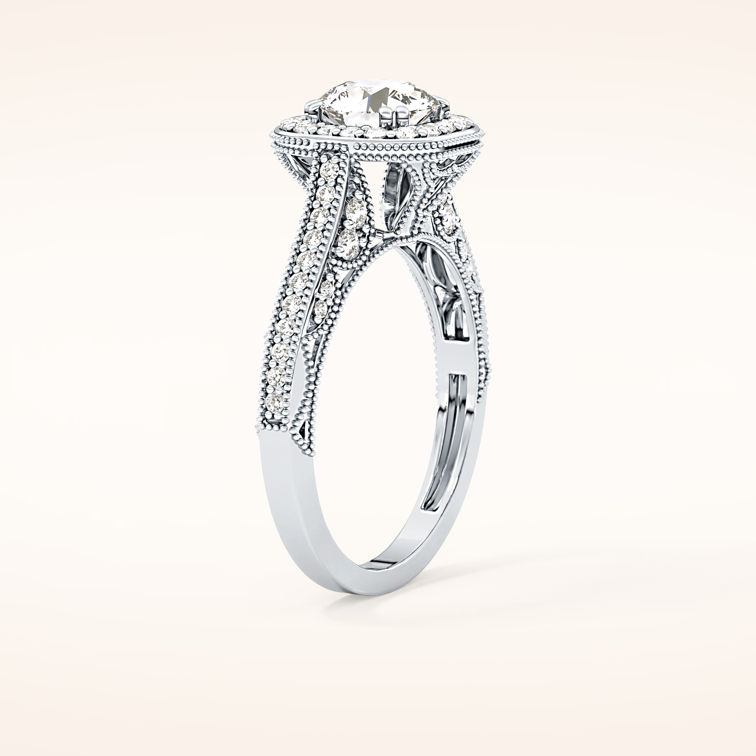 1.05 CT Round Shaped Halo & Pave Moissanite Engagement Ring