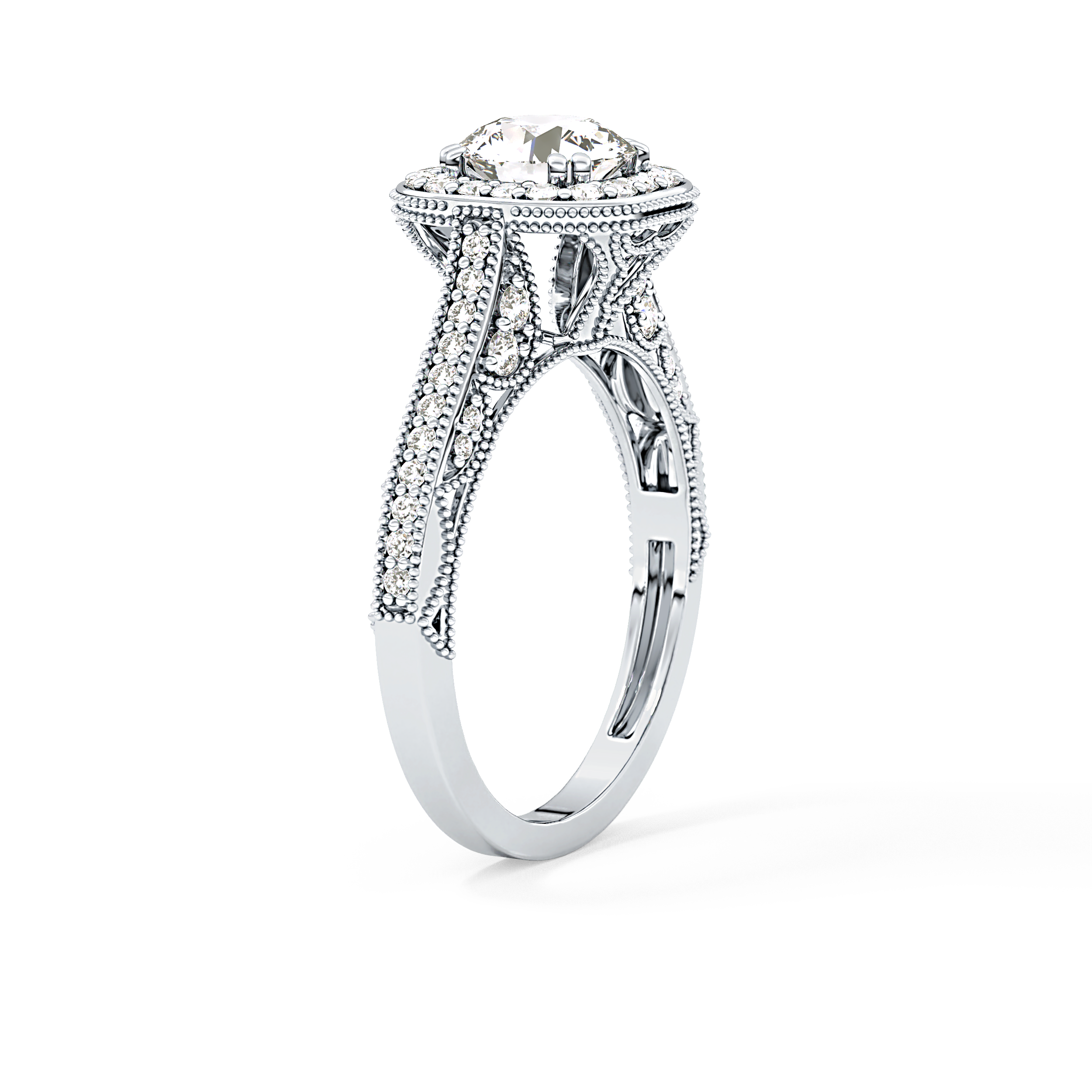 Round Halo & Pave Lab Grown Diamond Engagement Ring