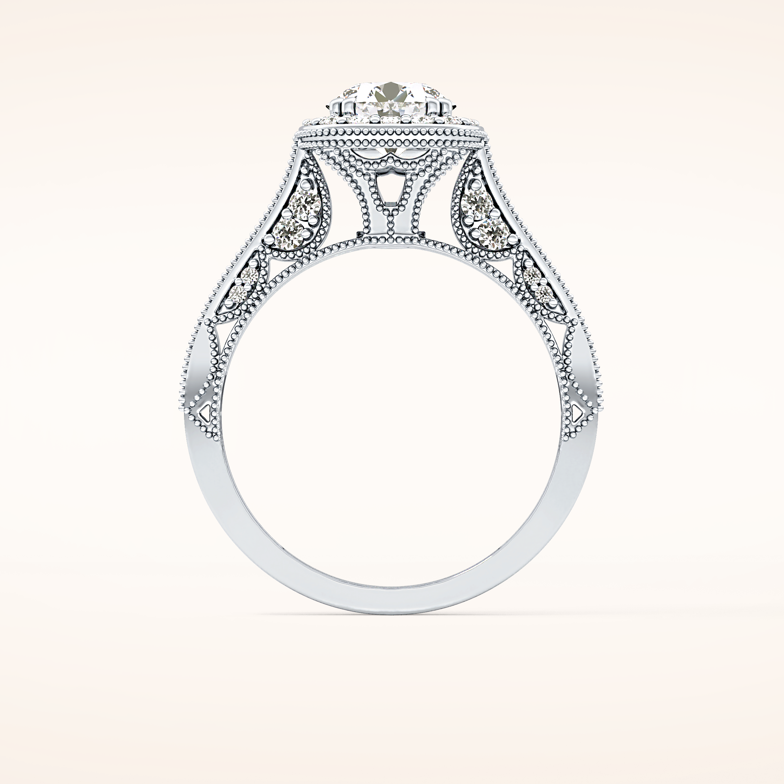1.05 CT Round Shaped Halo & Pave Moissanite Engagement Ring