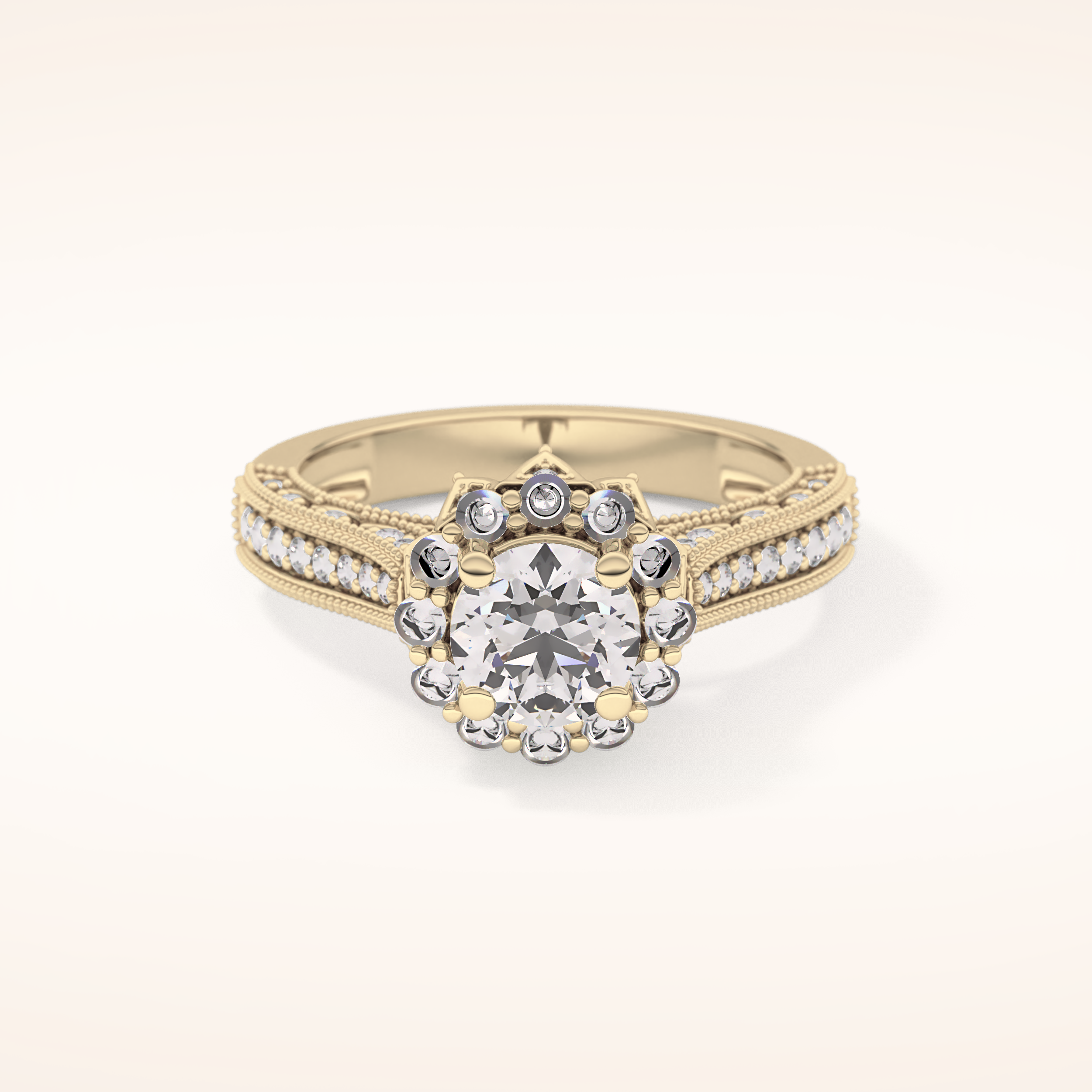 0.79 CT Round Shaped Halo & Pave Moissanite Engagement Ring