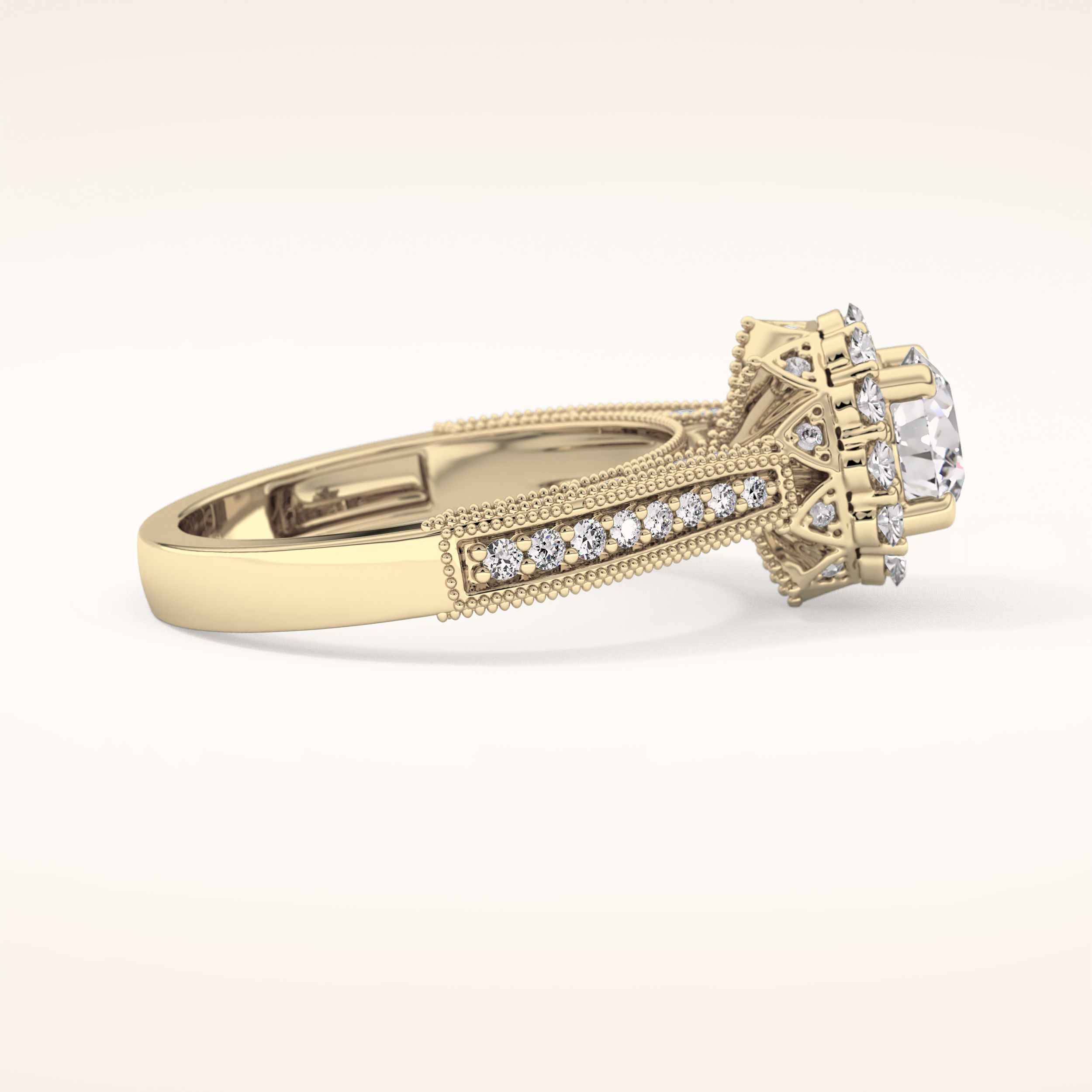 0.79 CT Round Shaped Halo & Pave Moissanite Engagement Ring