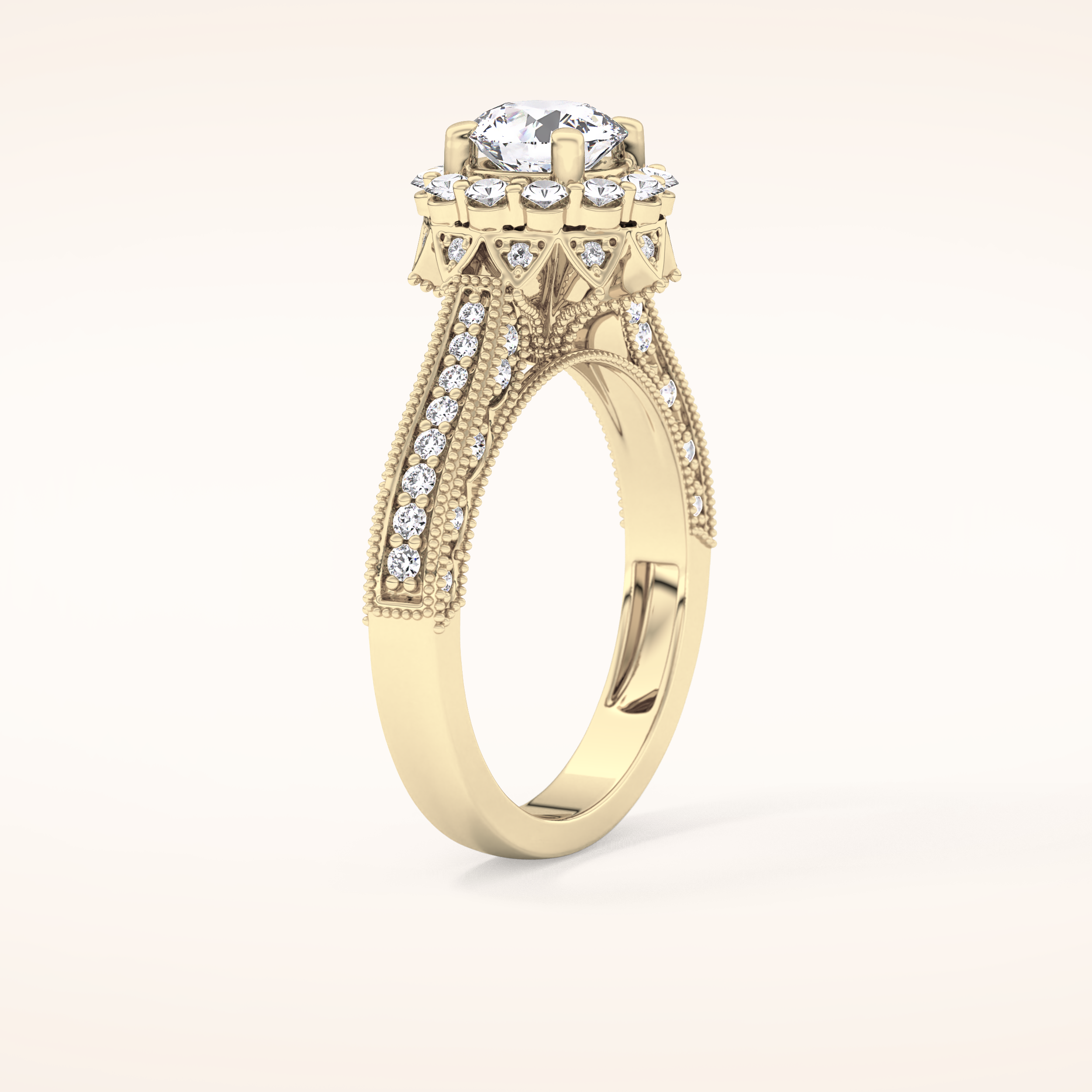 0.79 CT Round Shaped Halo & Pave Moissanite Engagement Ring