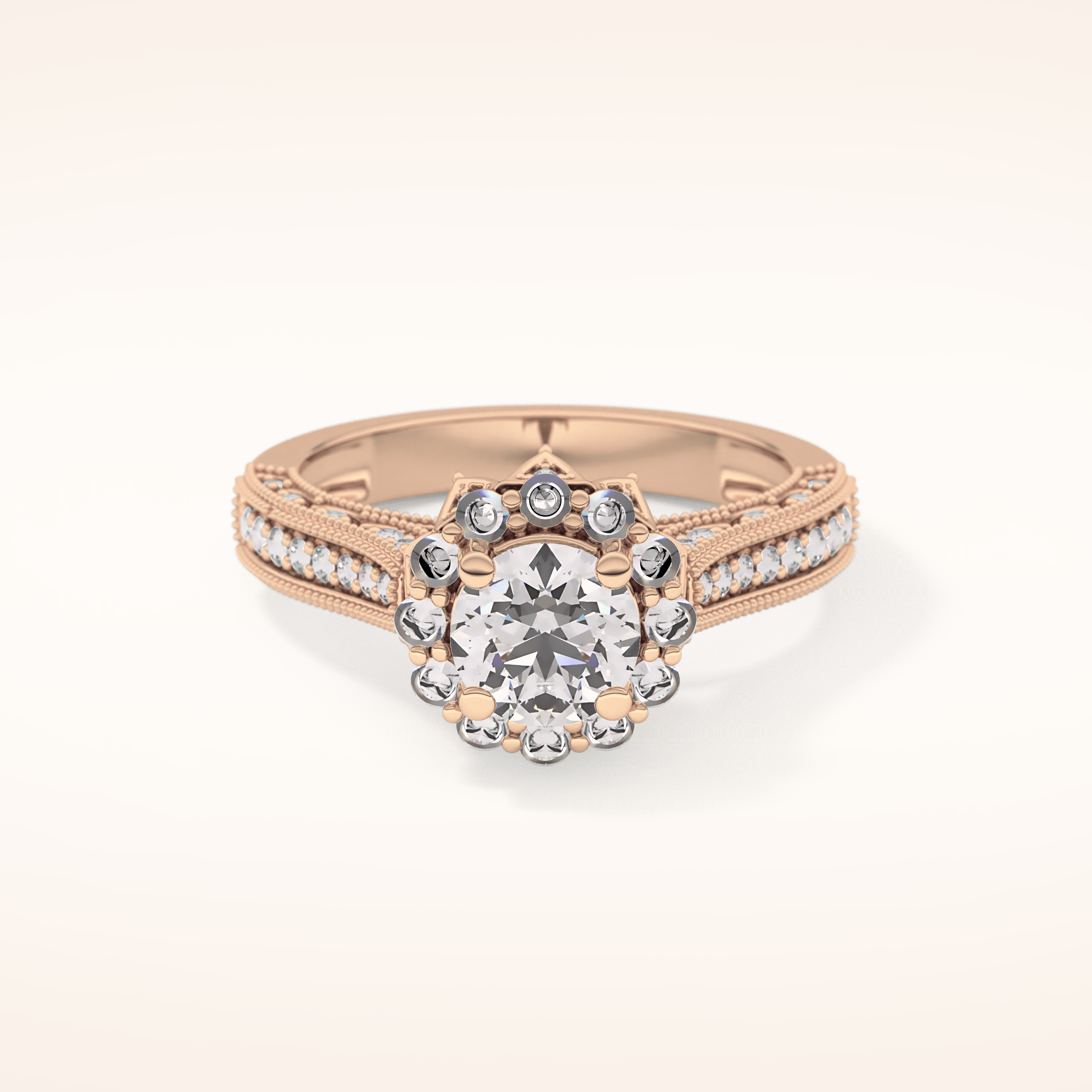 0.79 CT Round Shaped Halo & Pave Moissanite Engagement Ring