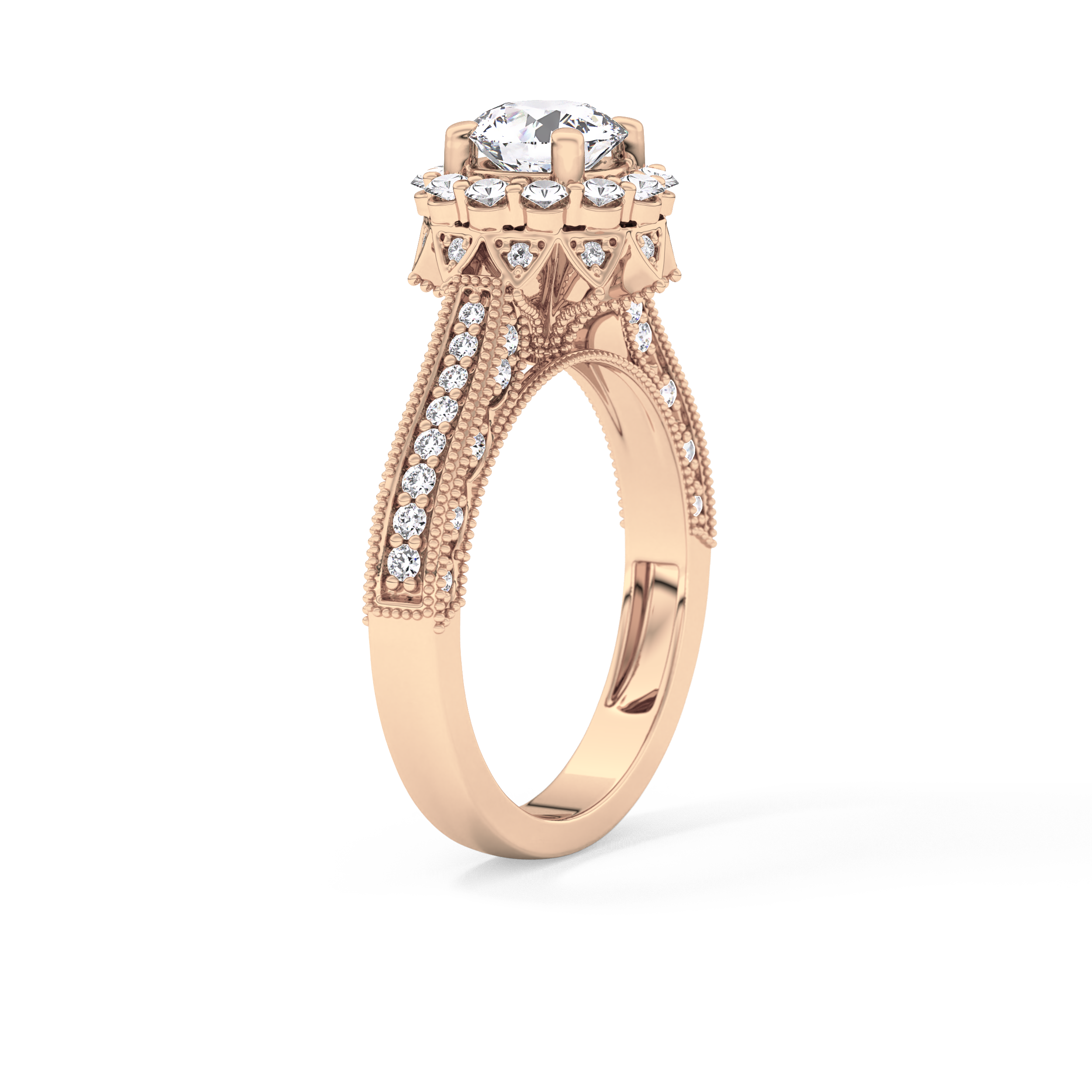 Round Halo & Pave Lab Grown Diamond Engagement Ring