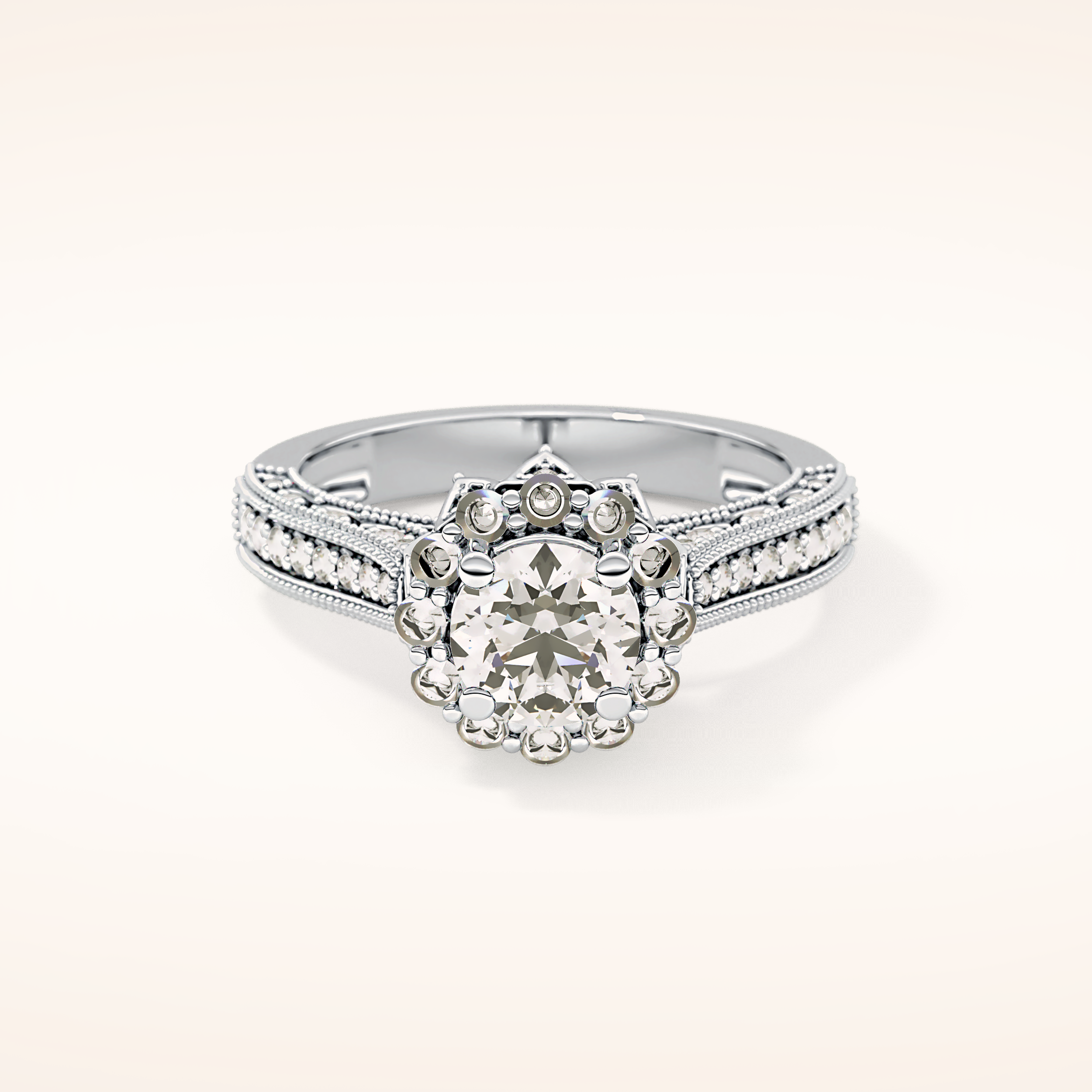0.79 CT Round Shaped Halo & Pave Moissanite Engagement Ring