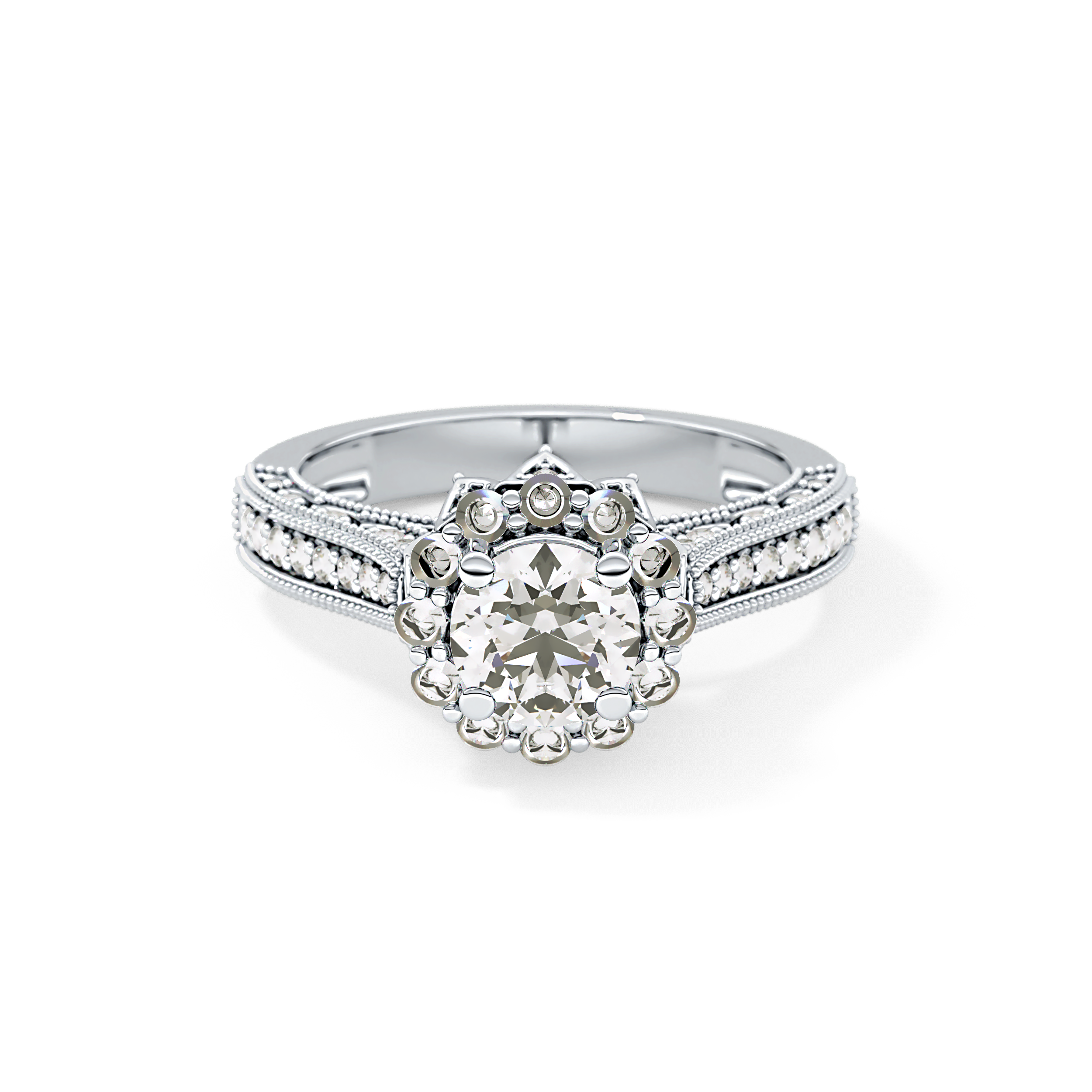 Round Halo & Pave Lab Grown Diamond Engagement Ring