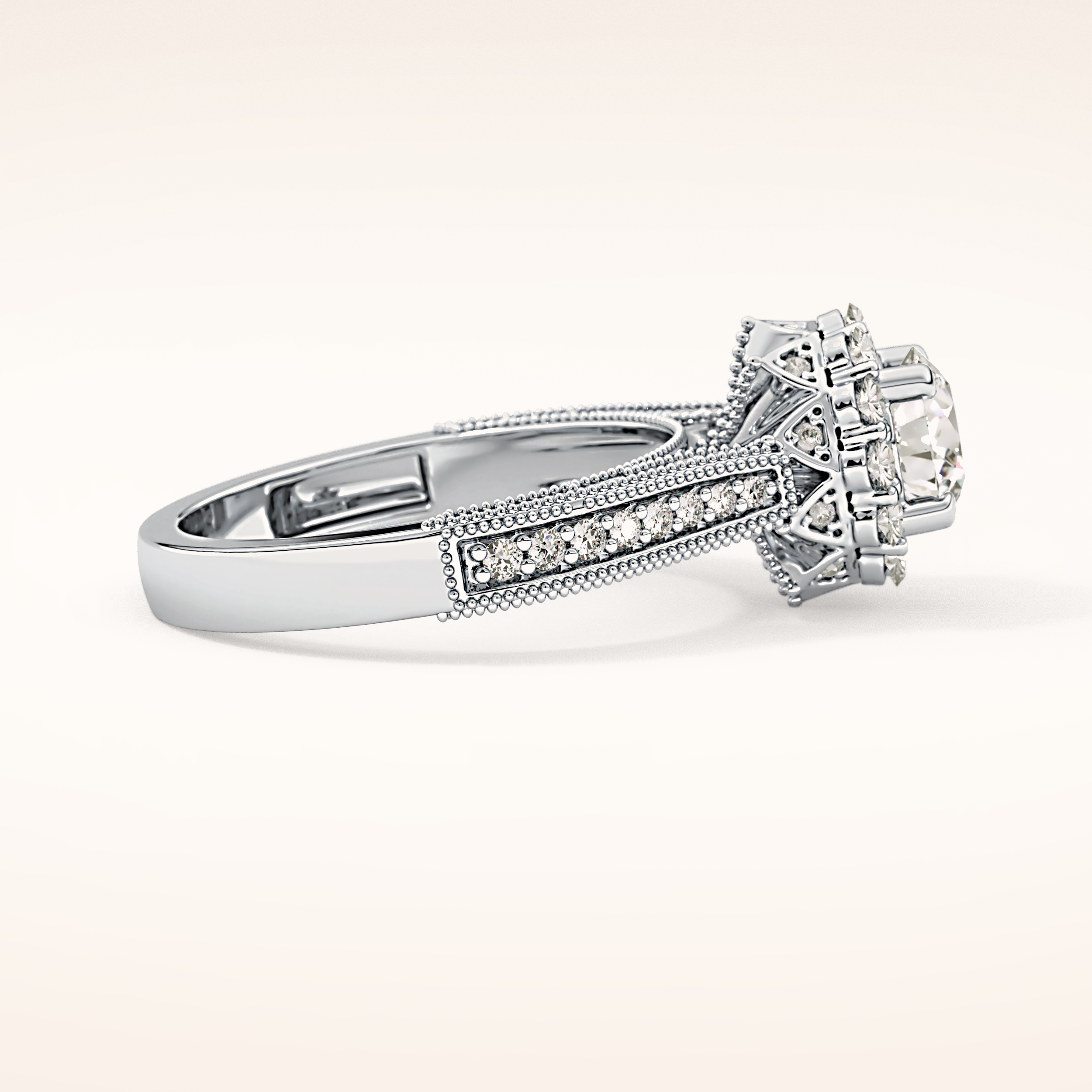 0.79 CT Round Shaped Halo & Pave Moissanite Engagement Ring
