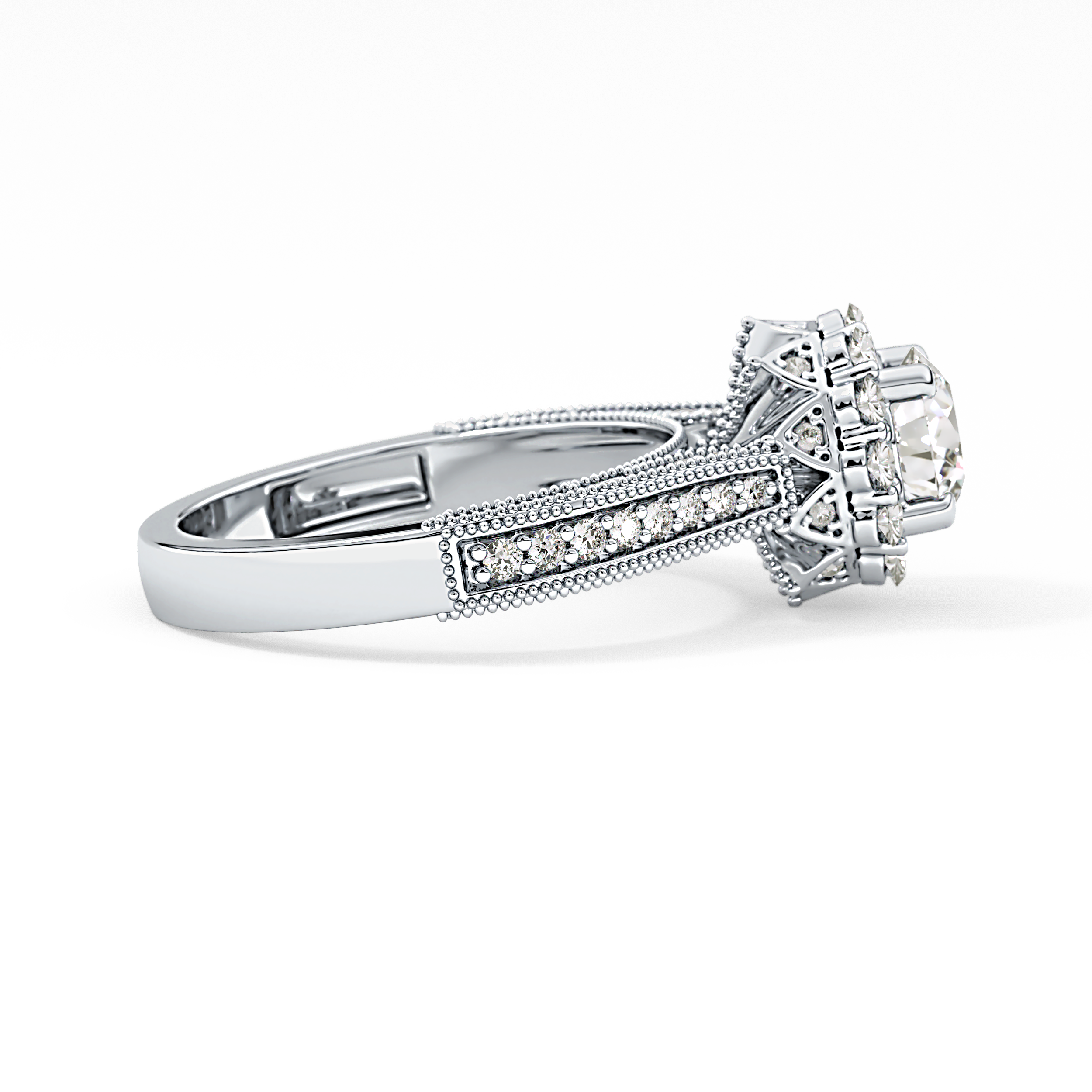 Round Halo & Pave Lab Grown Diamond Engagement Ring