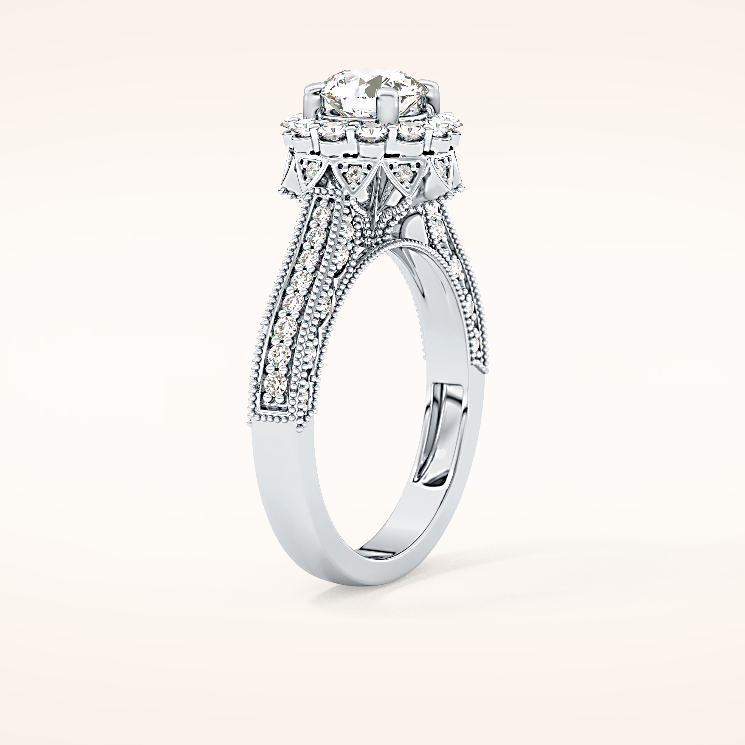 0.79 CT Round Shaped Halo & Pave Moissanite Engagement Ring