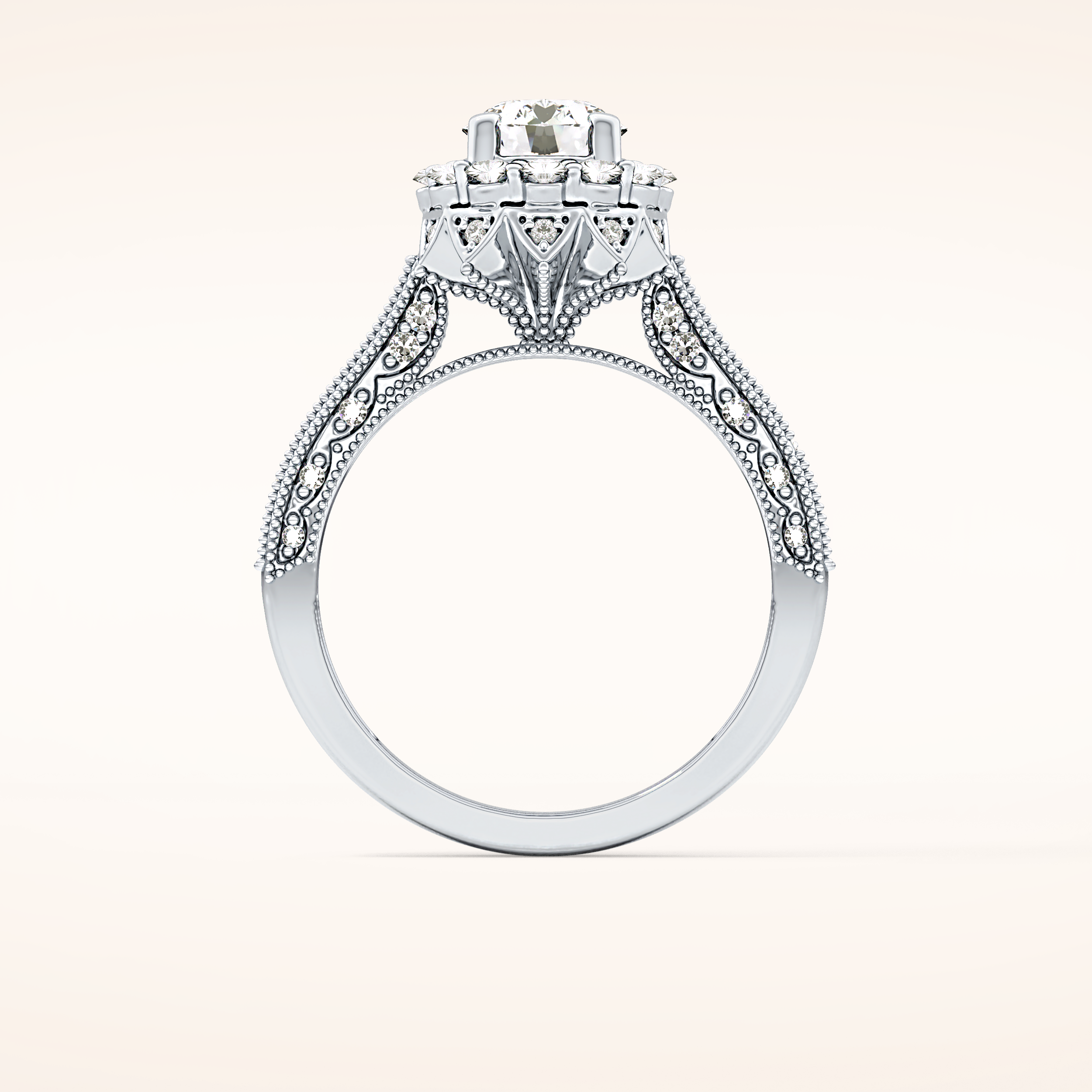 0.79 CT Round Shaped Halo & Pave Moissanite Engagement Ring