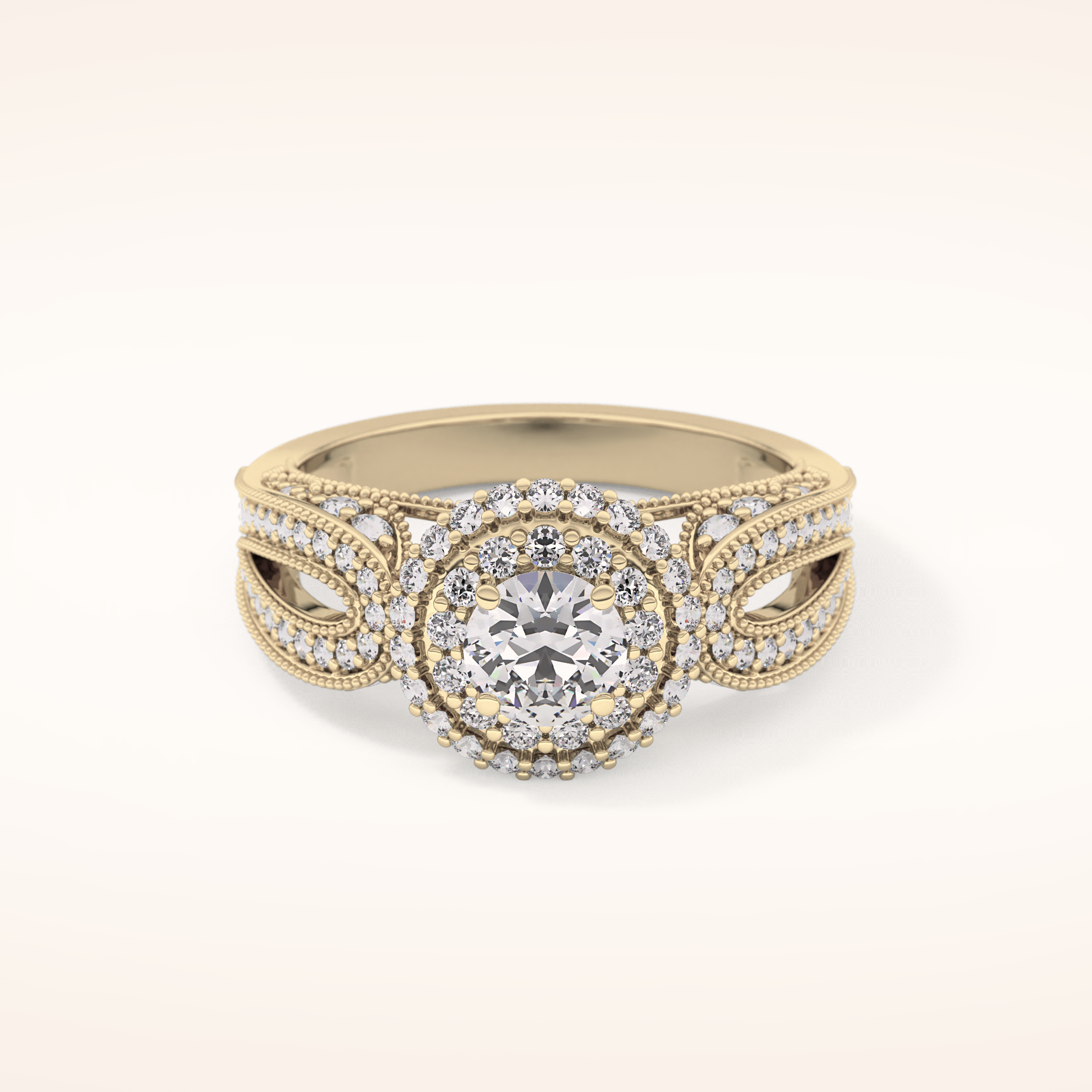 0.49 CT Round Shaped Double Halo & Pave Moissanite Engagement Ring