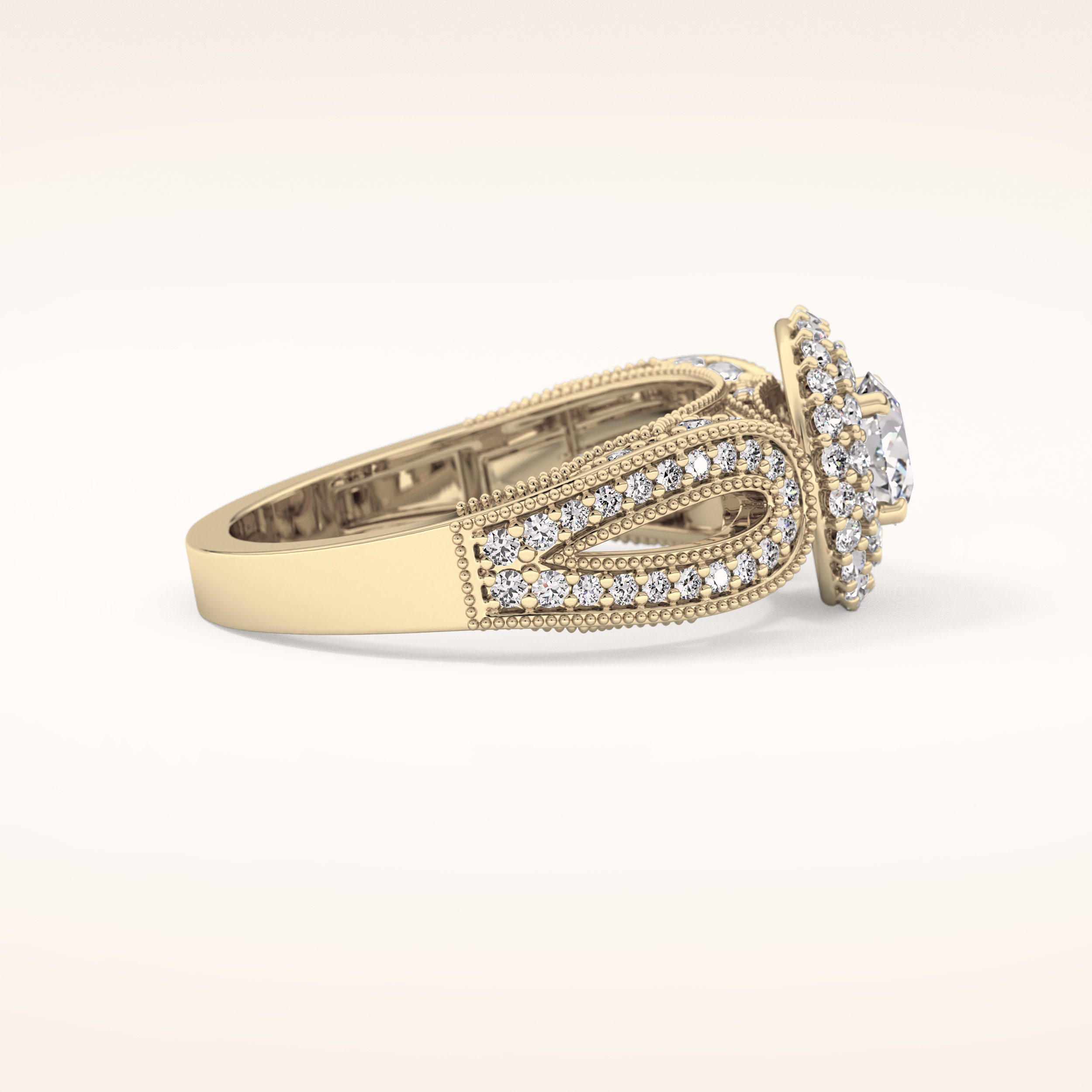 0.49 CT Round Shaped Double Halo & Pave Moissanite Engagement Ring