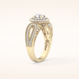 0.49 CT Round Shaped Double Halo & Pave Moissanite Engagement Ring