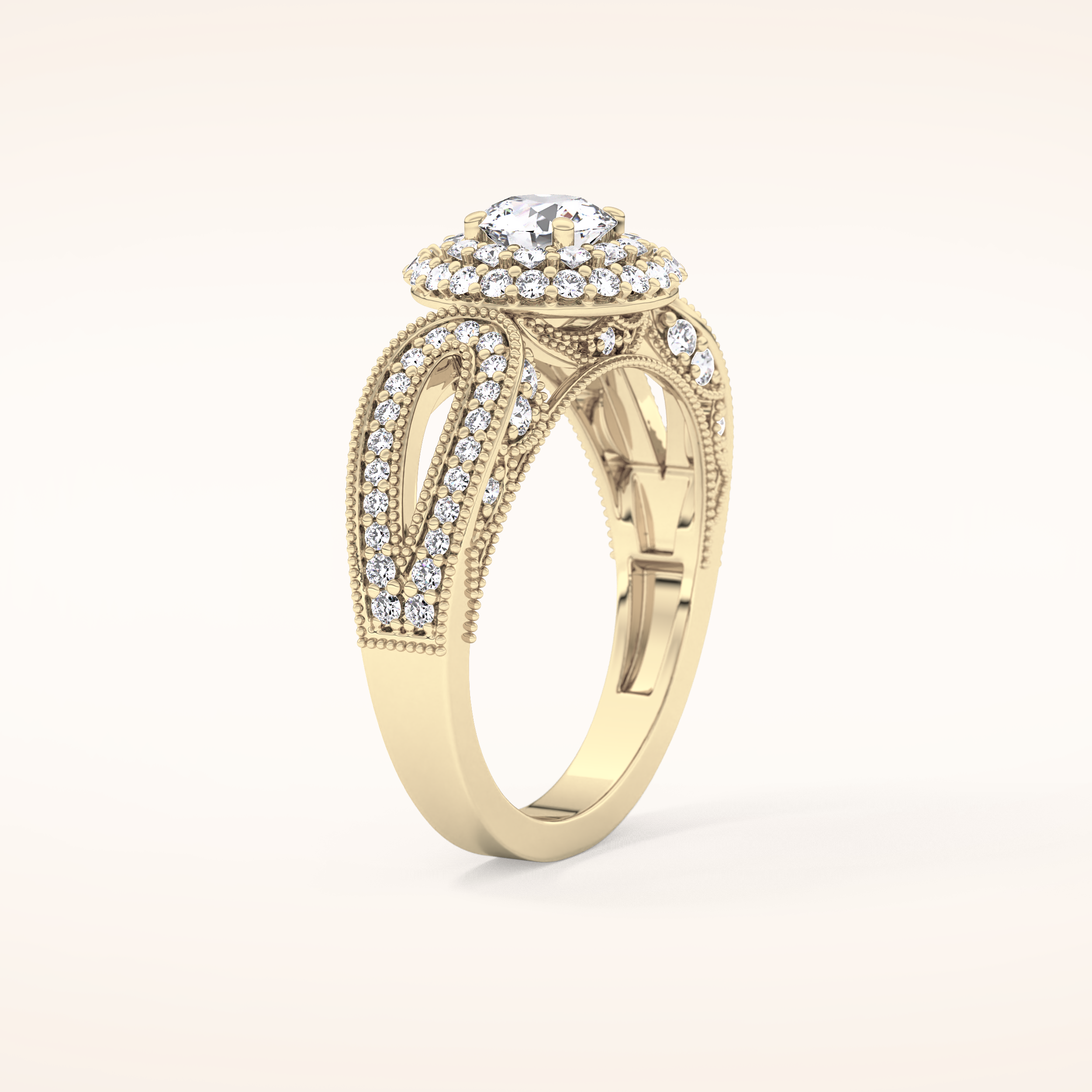 0.49 CT Round Shaped Double Halo & Pave Moissanite Engagement Ring