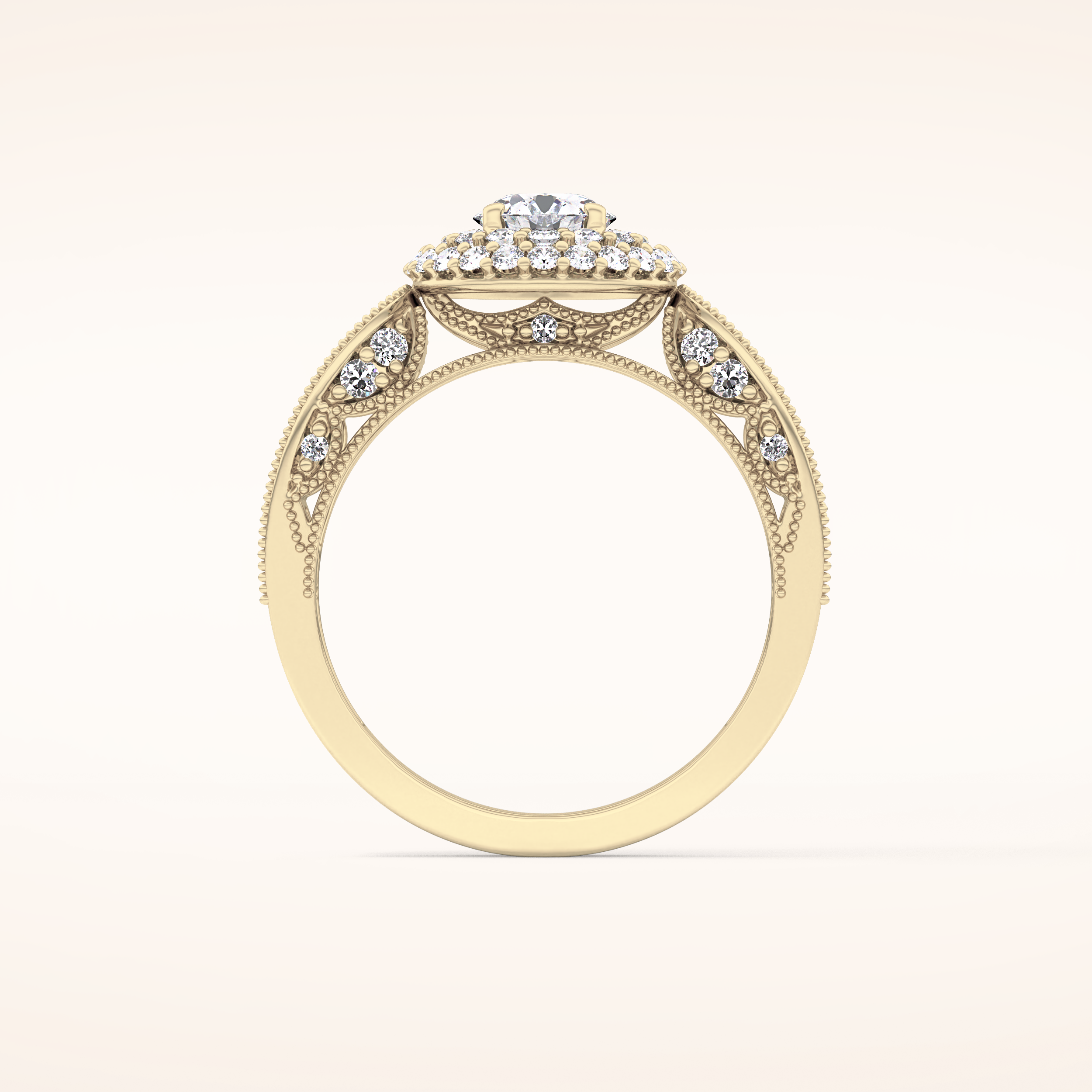 0.49 CT Round Shaped Double Halo & Pave Moissanite Engagement Ring