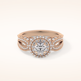 0.49 CT Round Shaped Double Halo & Pave Moissanite Engagement Ring