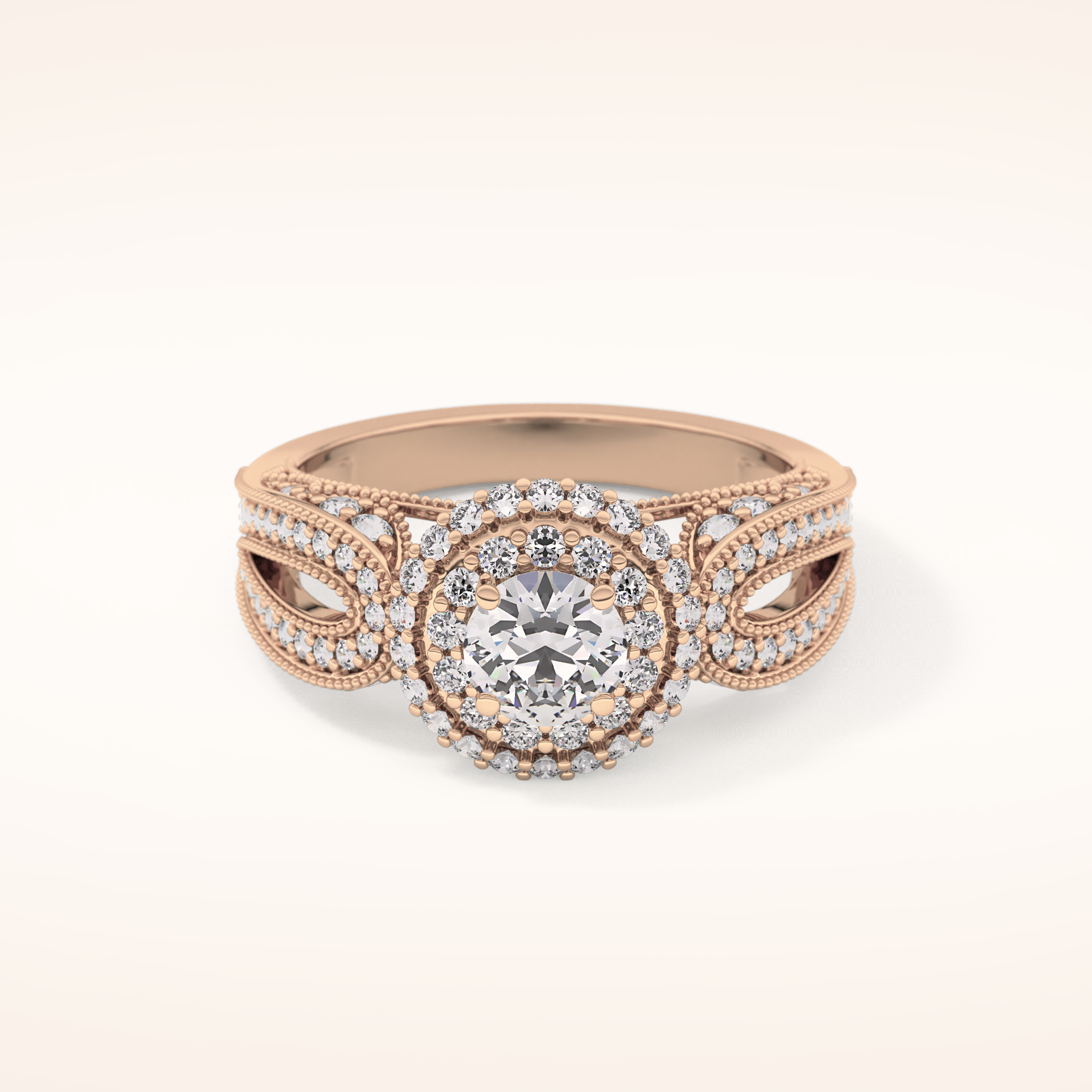 0.49 CT Round Shaped Double Halo & Pave Moissanite Engagement Ring