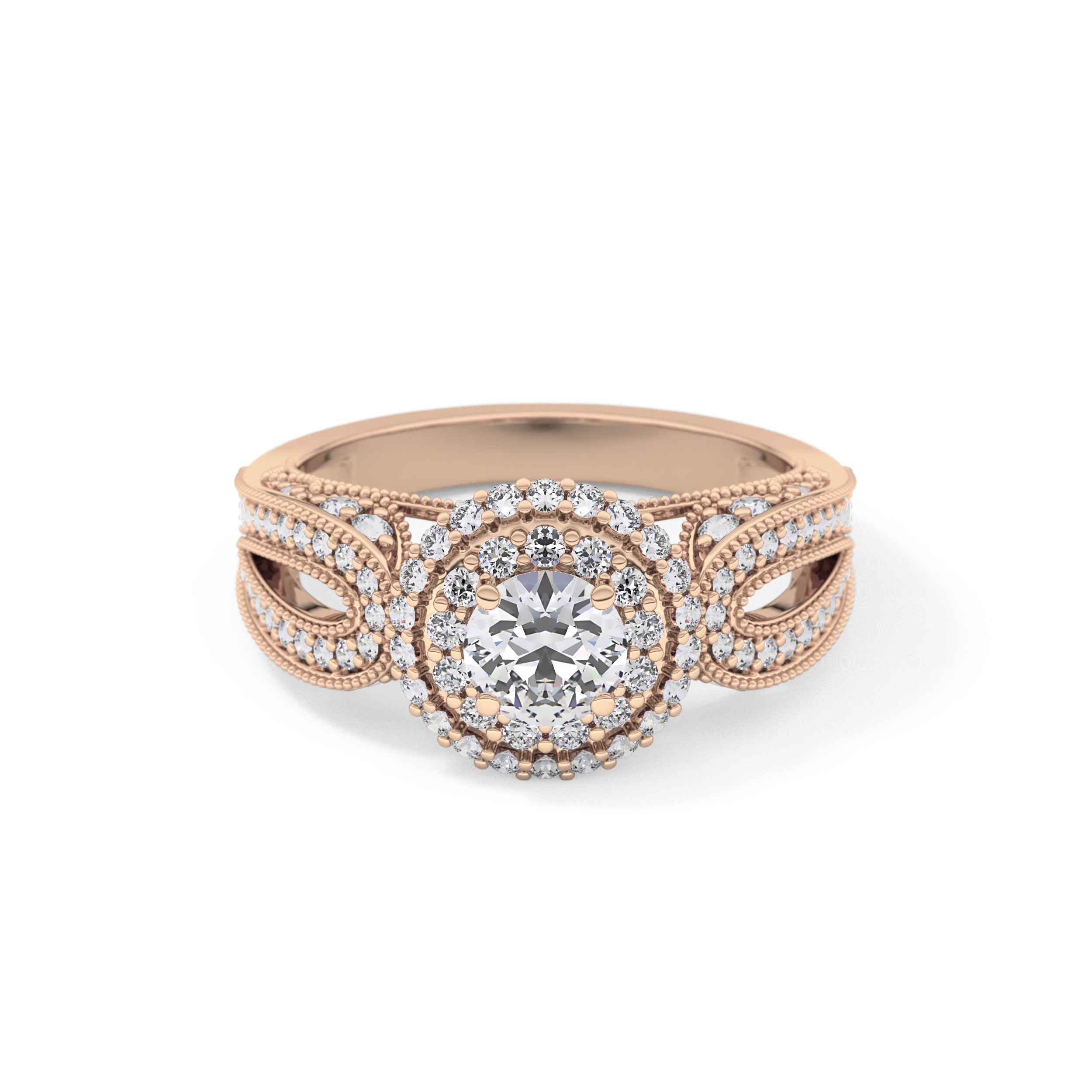 Round Halo & Pave Lab Grown Diamond Engagement Ring