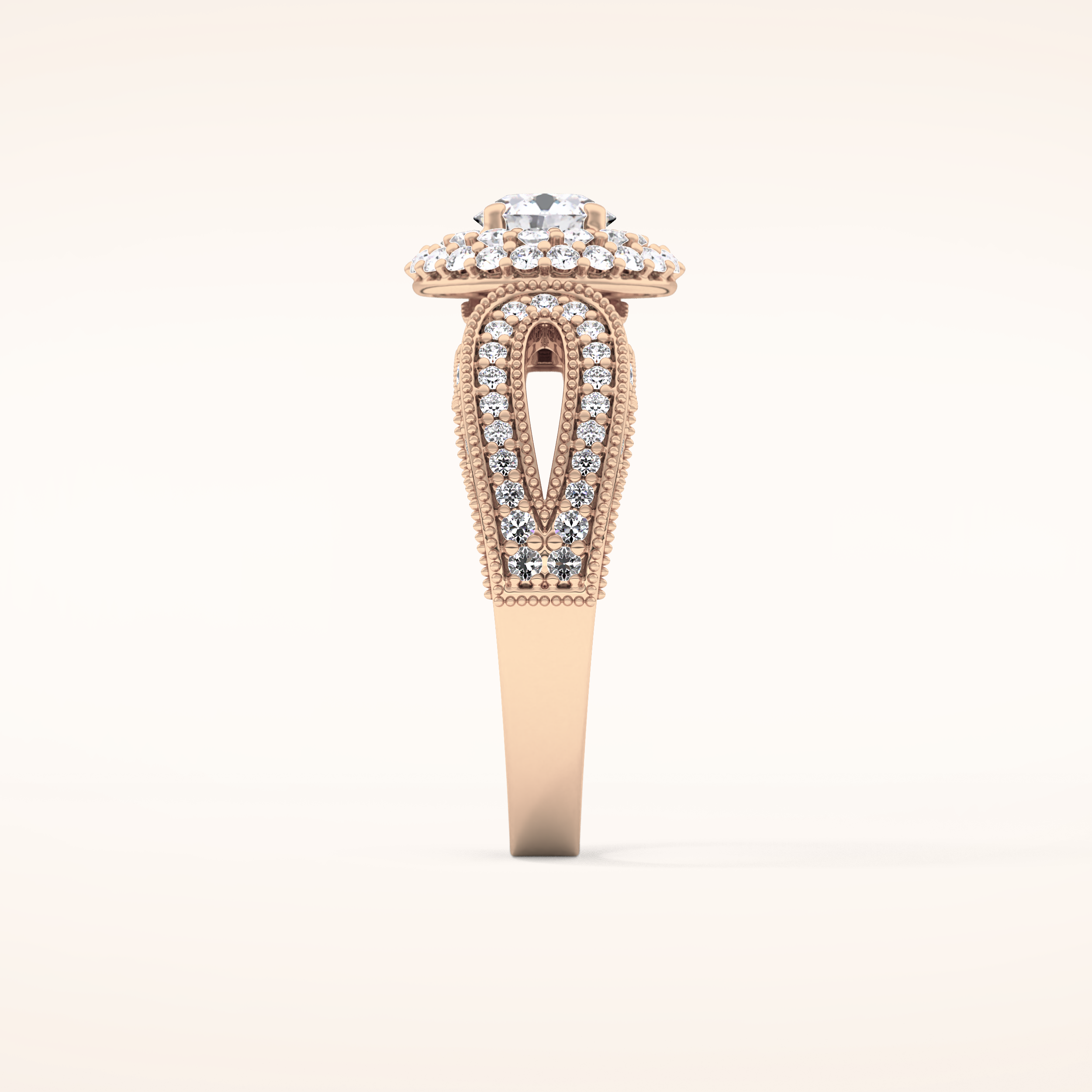 0.49 CT Round Shaped Double Halo & Pave Moissanite Engagement Ring