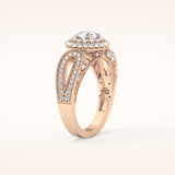 0.49 CT Round Shaped Double Halo & Pave Moissanite Engagement Ring