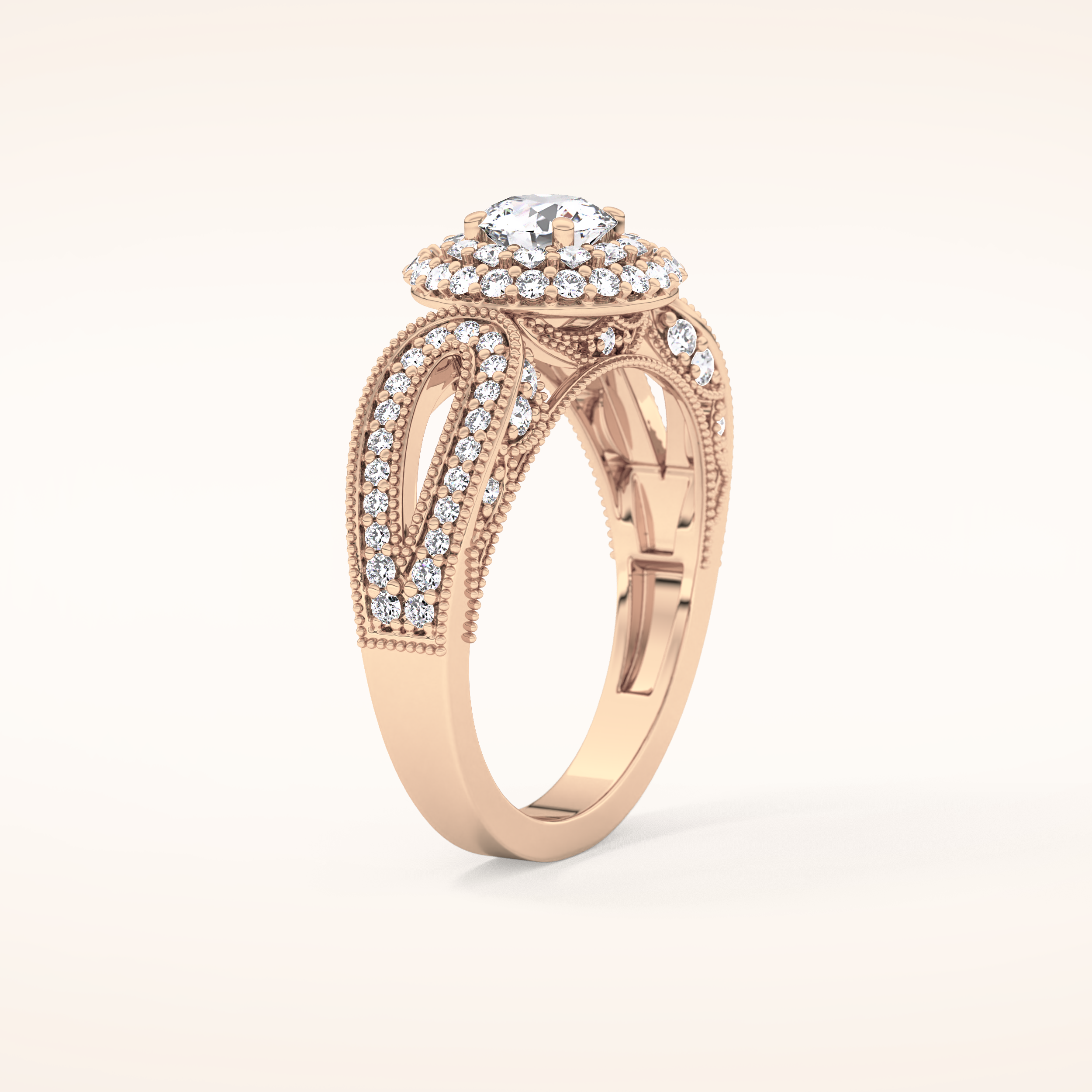 0.49 CT Round Shaped Double Halo & Pave Moissanite Engagement Ring