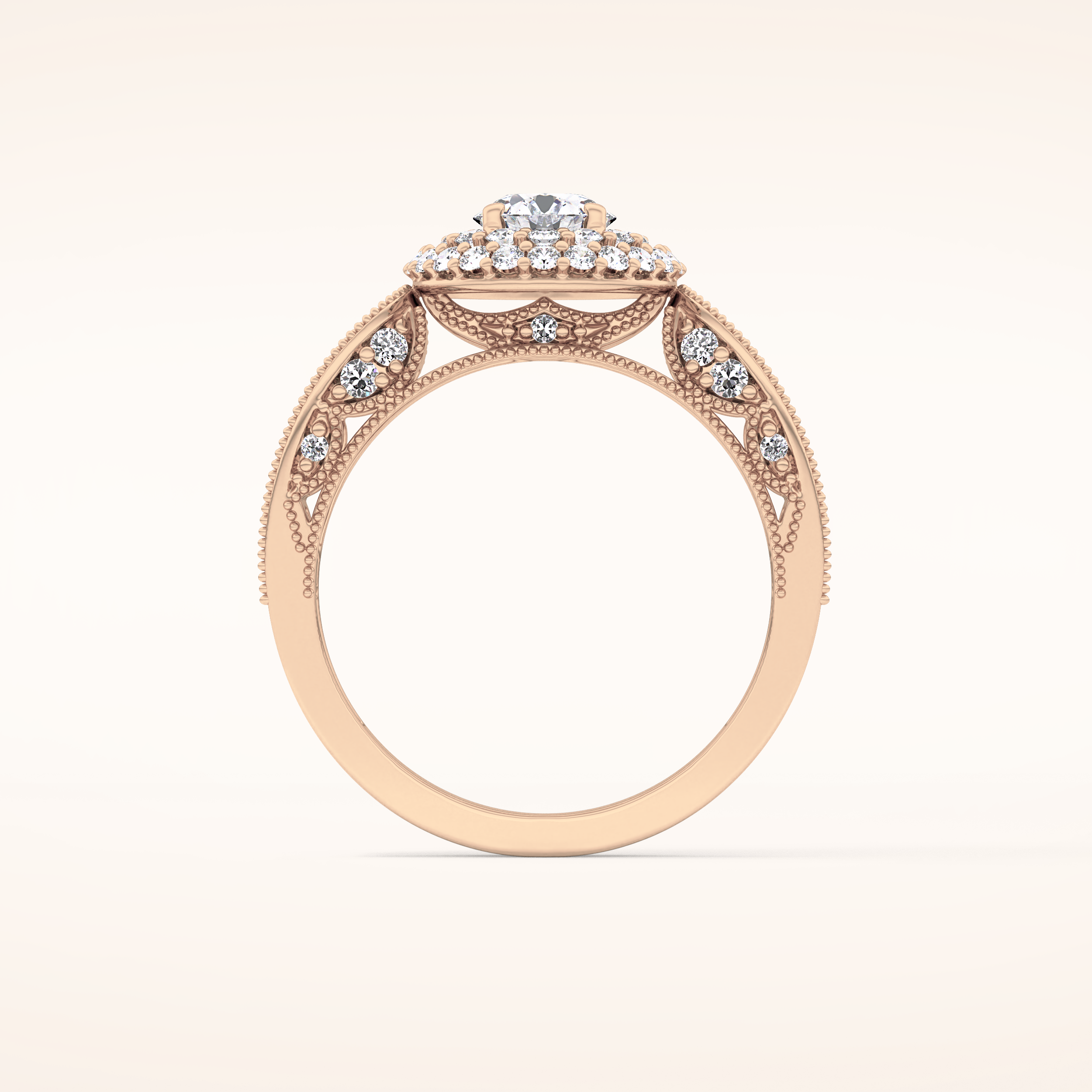 0.49 CT Round Shaped Double Halo & Pave Moissanite Engagement Ring