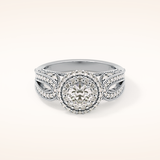 0.49 CT Round Shaped Double Halo & Pave Moissanite Engagement Ring