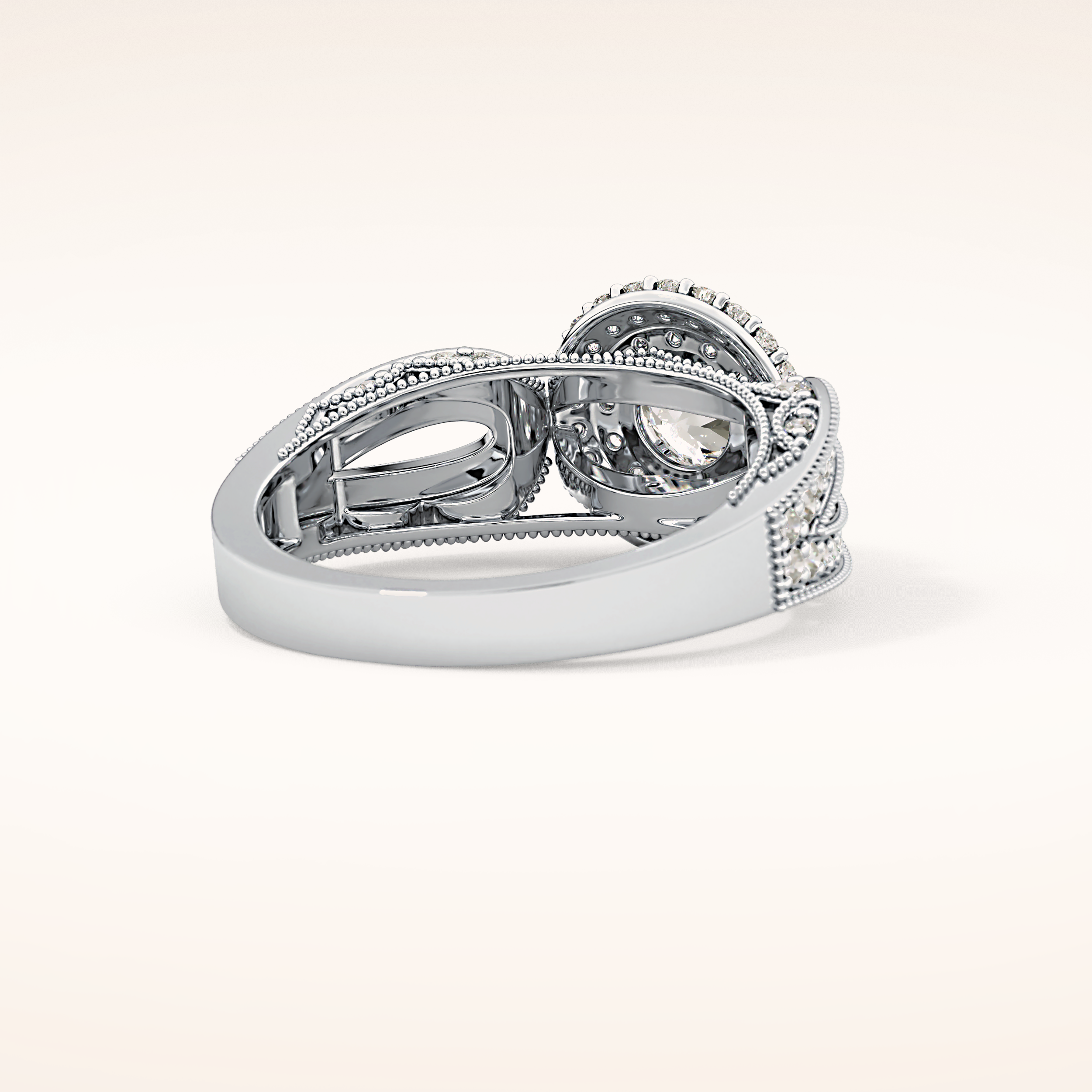 0.49 CT Round Shaped Double Halo & Pave Moissanite Engagement Ring