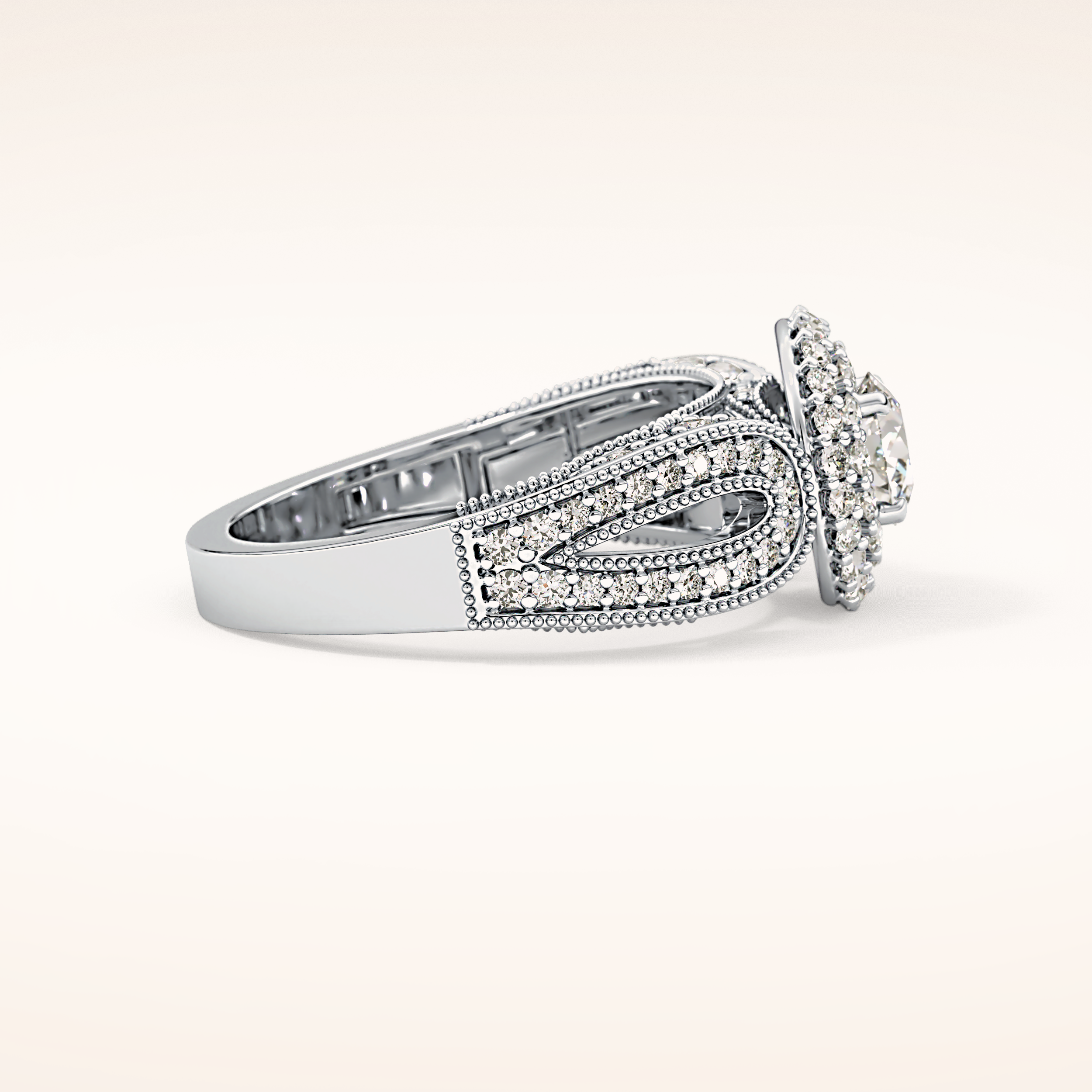 0.49 CT Round Shaped Double Halo & Pave Moissanite Engagement Ring