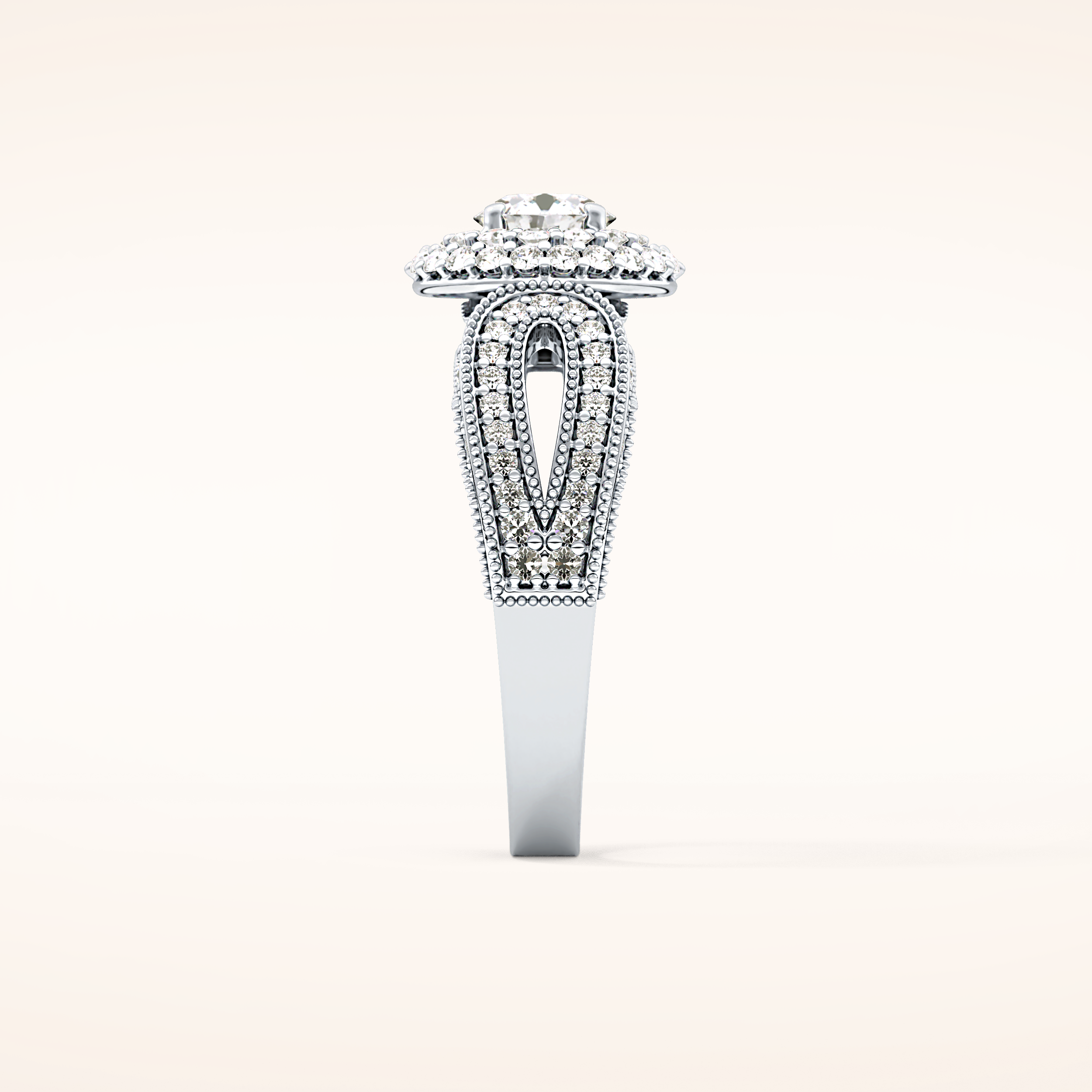 0.49 CT Round Shaped Double Halo & Pave Moissanite Engagement Ring