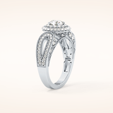 0.49 CT Round Shaped Double Halo & Pave Moissanite Engagement Ring