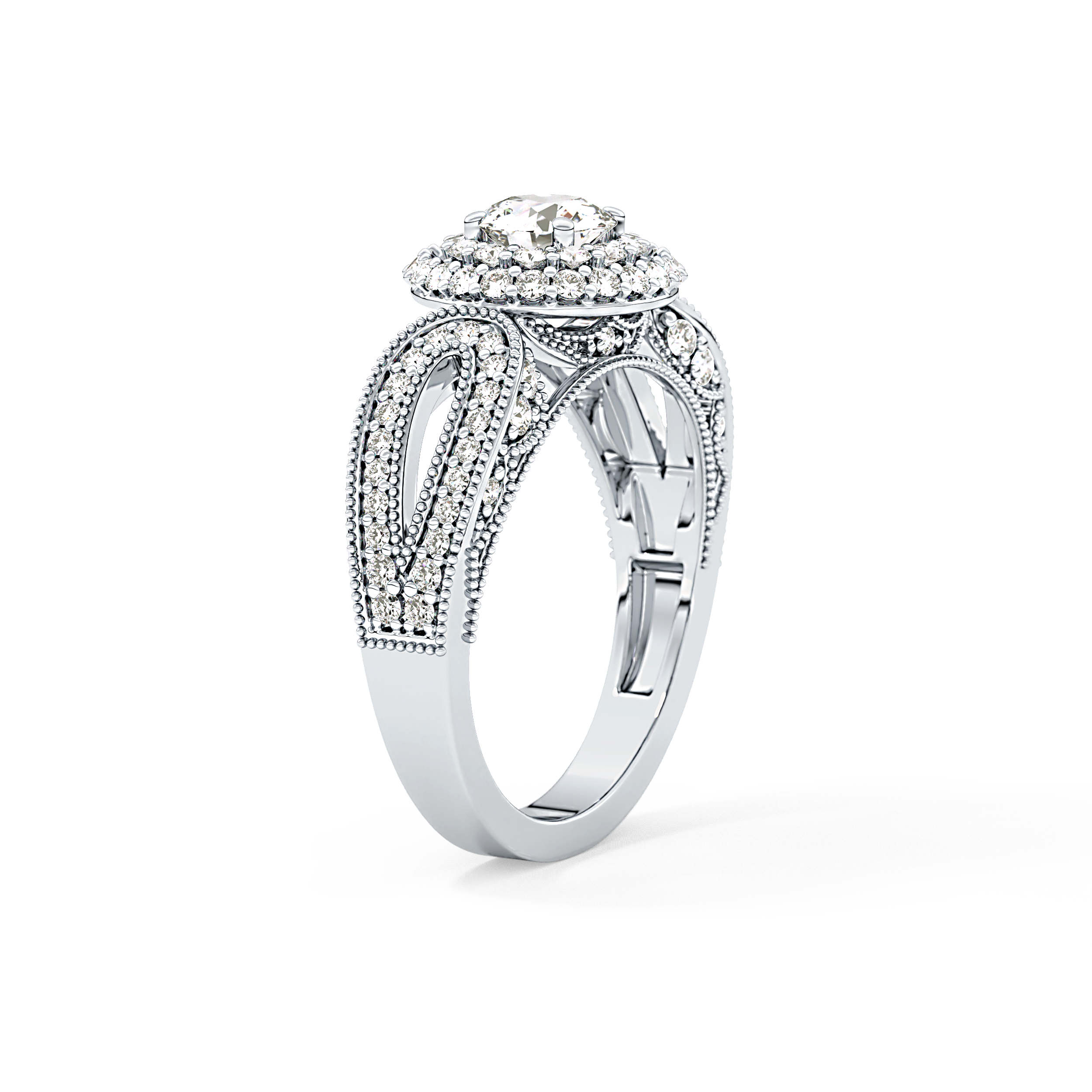 Round Halo & Pave Lab Grown Diamond Engagement Ring