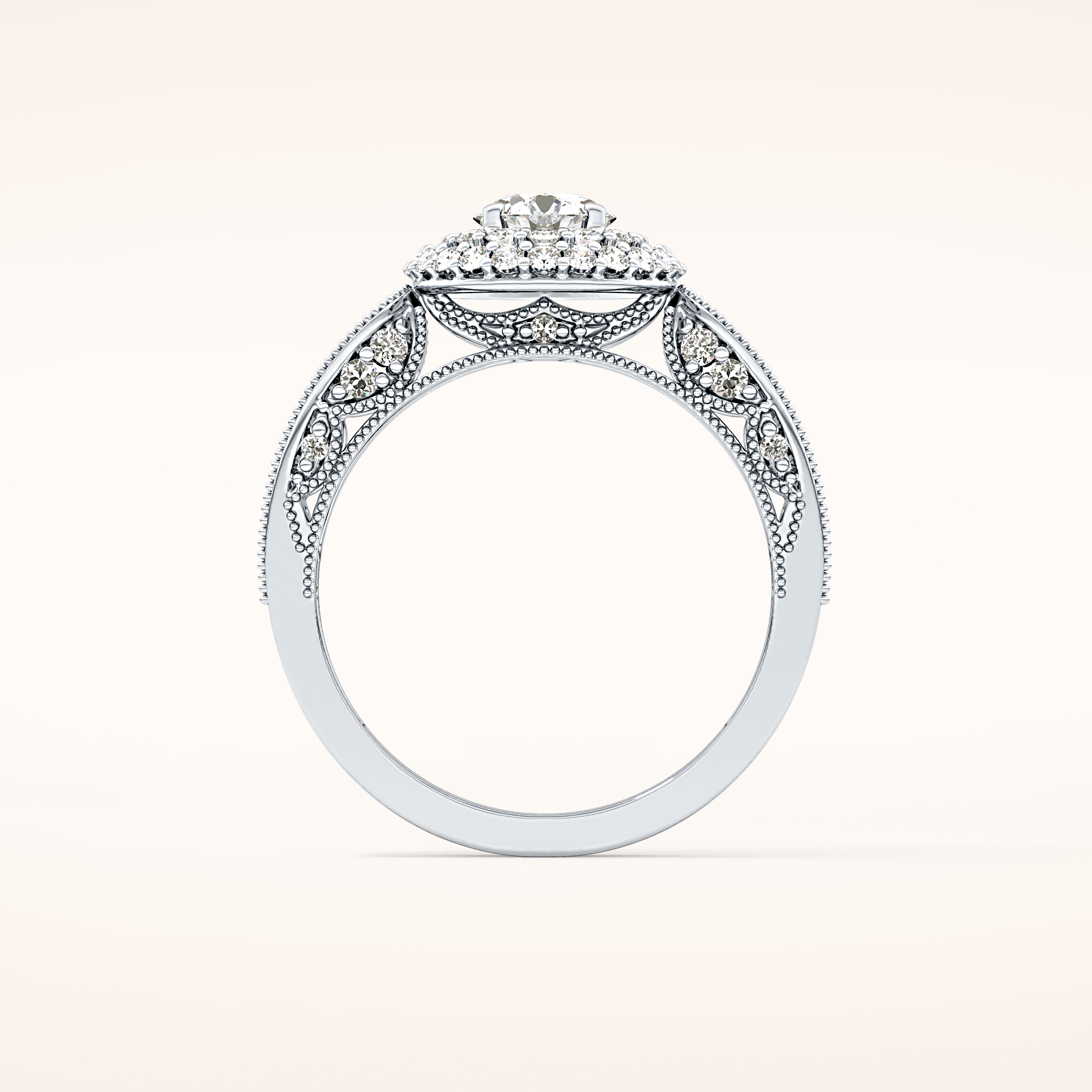 0.49 CT Round Shaped Double Halo & Pave Moissanite Engagement Ring