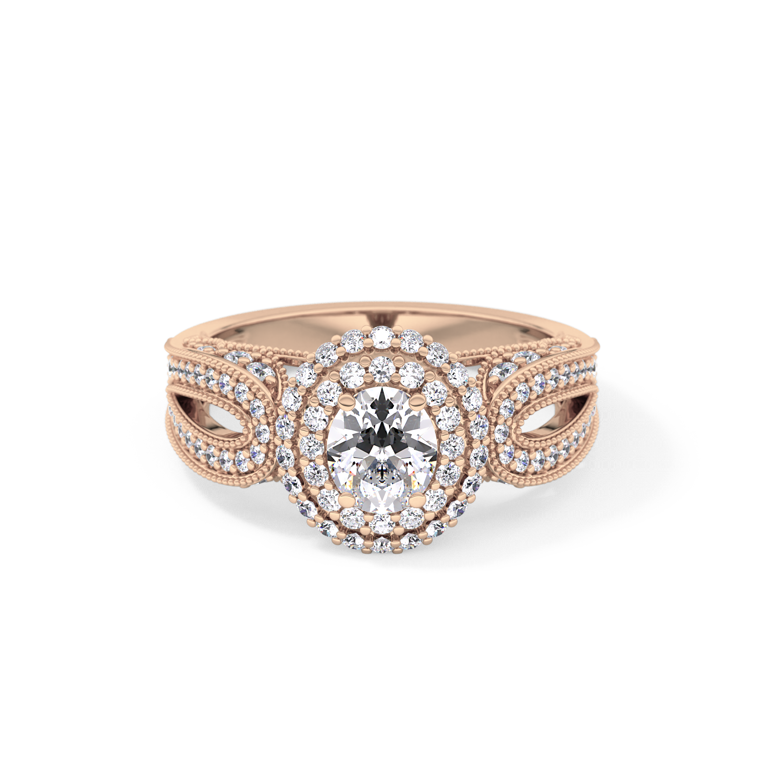 Oval Double Halo & Pave Lab Grown Diamond Engagement Ring