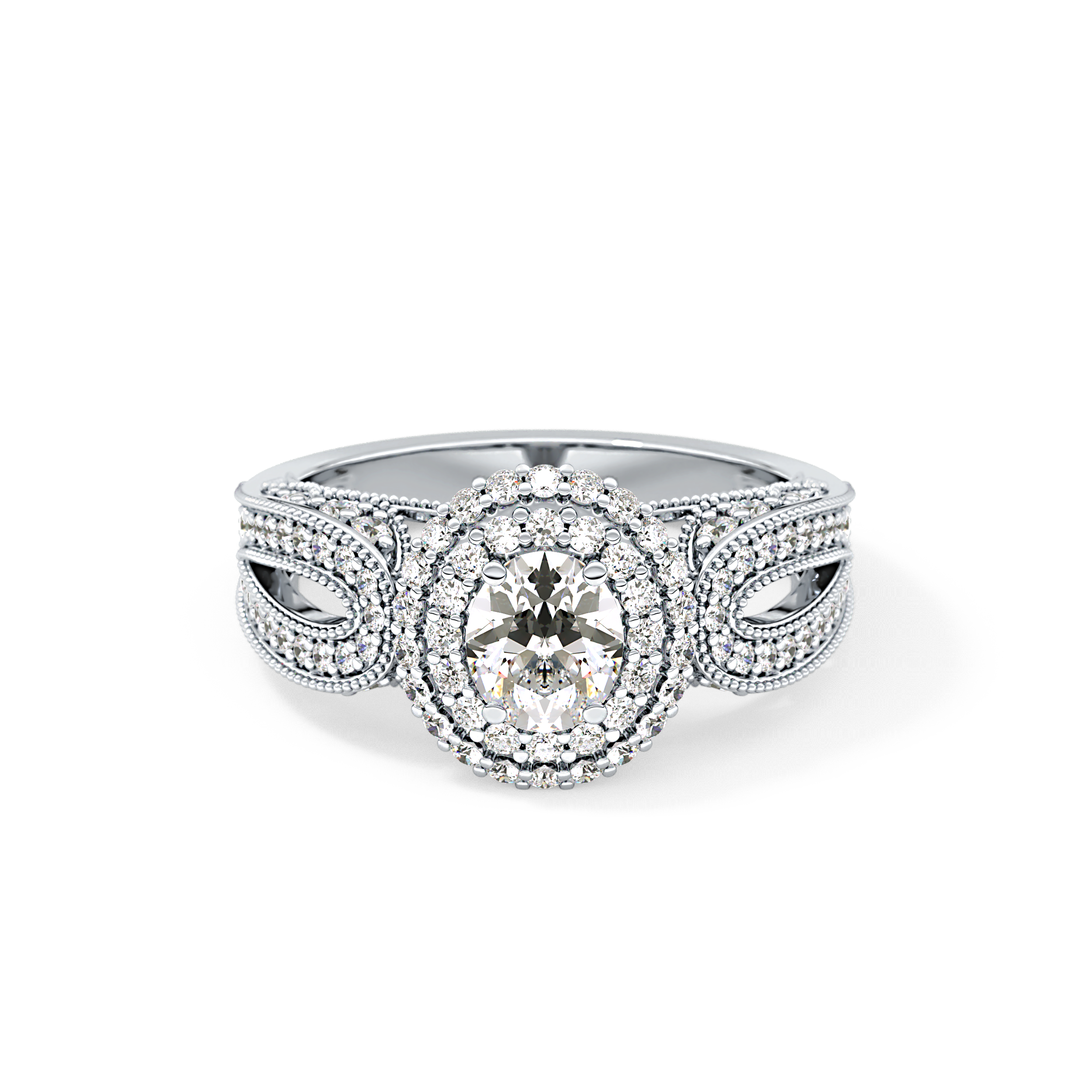 Oval Double Halo & Pave Lab Grown Diamond Engagement Ring