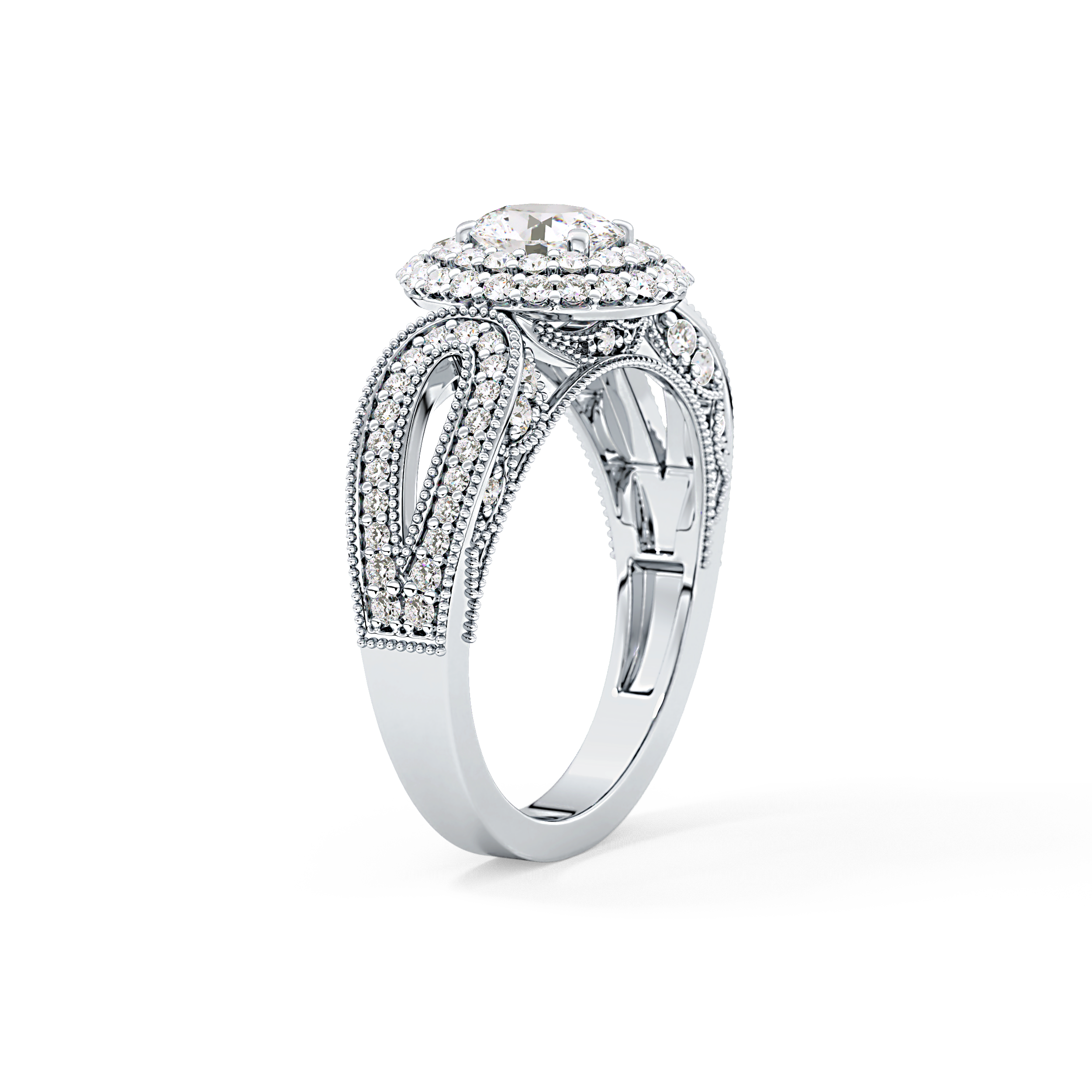 Oval Double Halo & Pave Lab Grown Diamond Engagement Ring