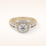1.05 CT Round Shaped Double Halo & Pave Moissanite Engagement Ring