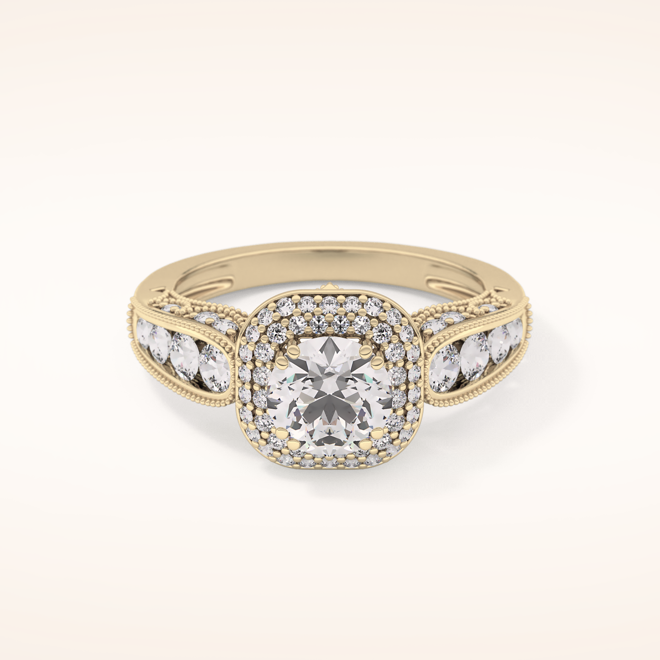1.05 CT Round Shaped Double Halo & Pave Moissanite Engagement Ring