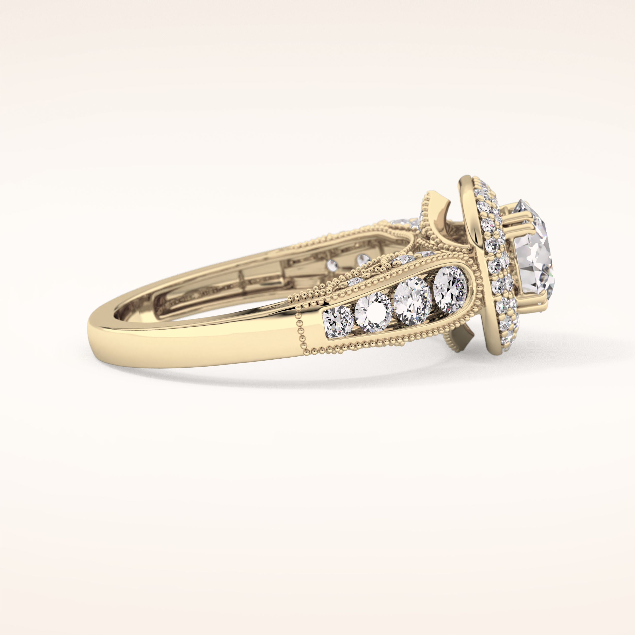 1.05 CT Round Shaped Double Halo & Pave Moissanite Engagement Ring