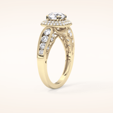 1.05 CT Round Shaped Double Halo & Pave Moissanite Engagement Ring