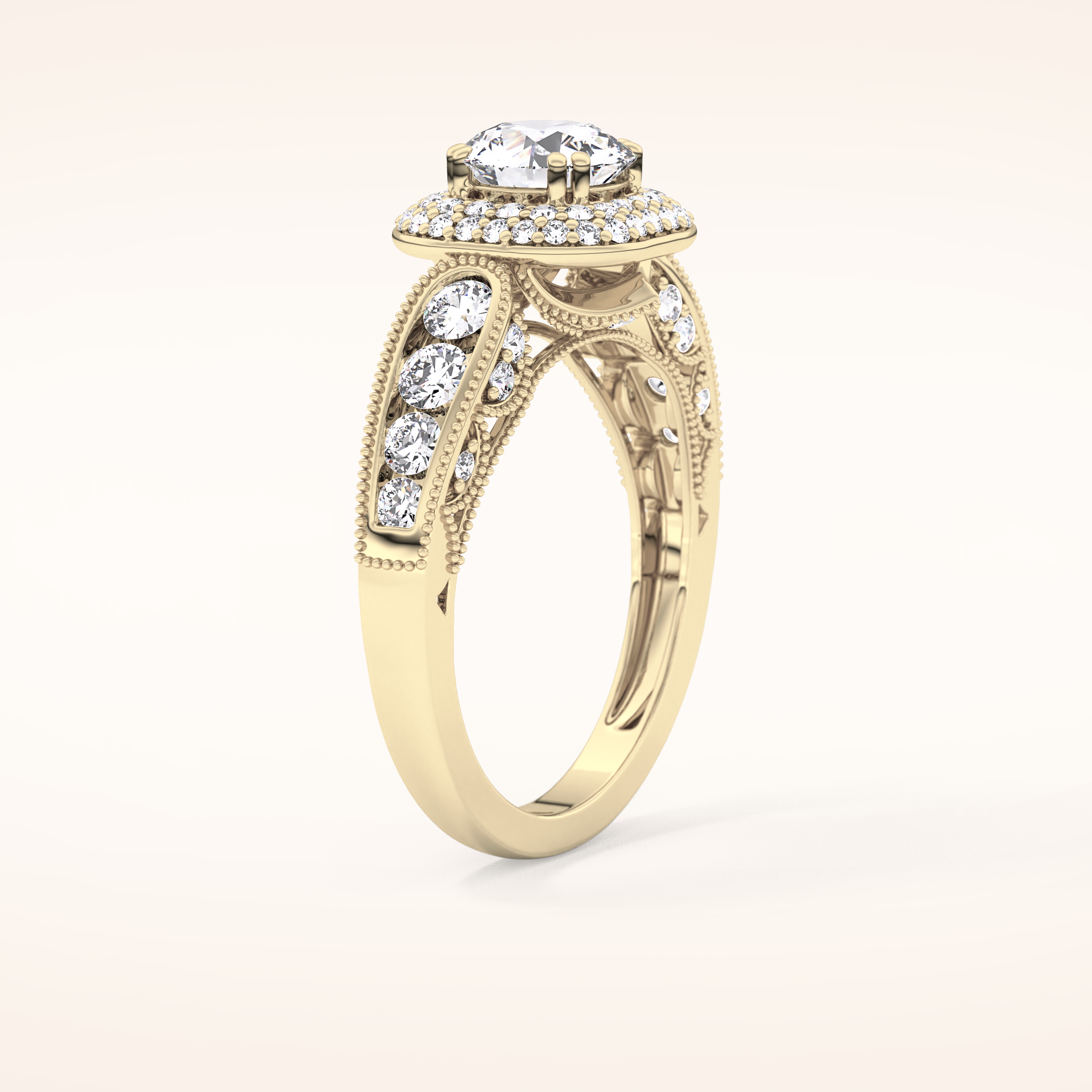 1.05 CT Round Shaped Double Halo & Pave Moissanite Engagement Ring