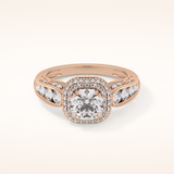 1.05 CT Round Shaped Double Halo & Pave Moissanite Engagement Ring
