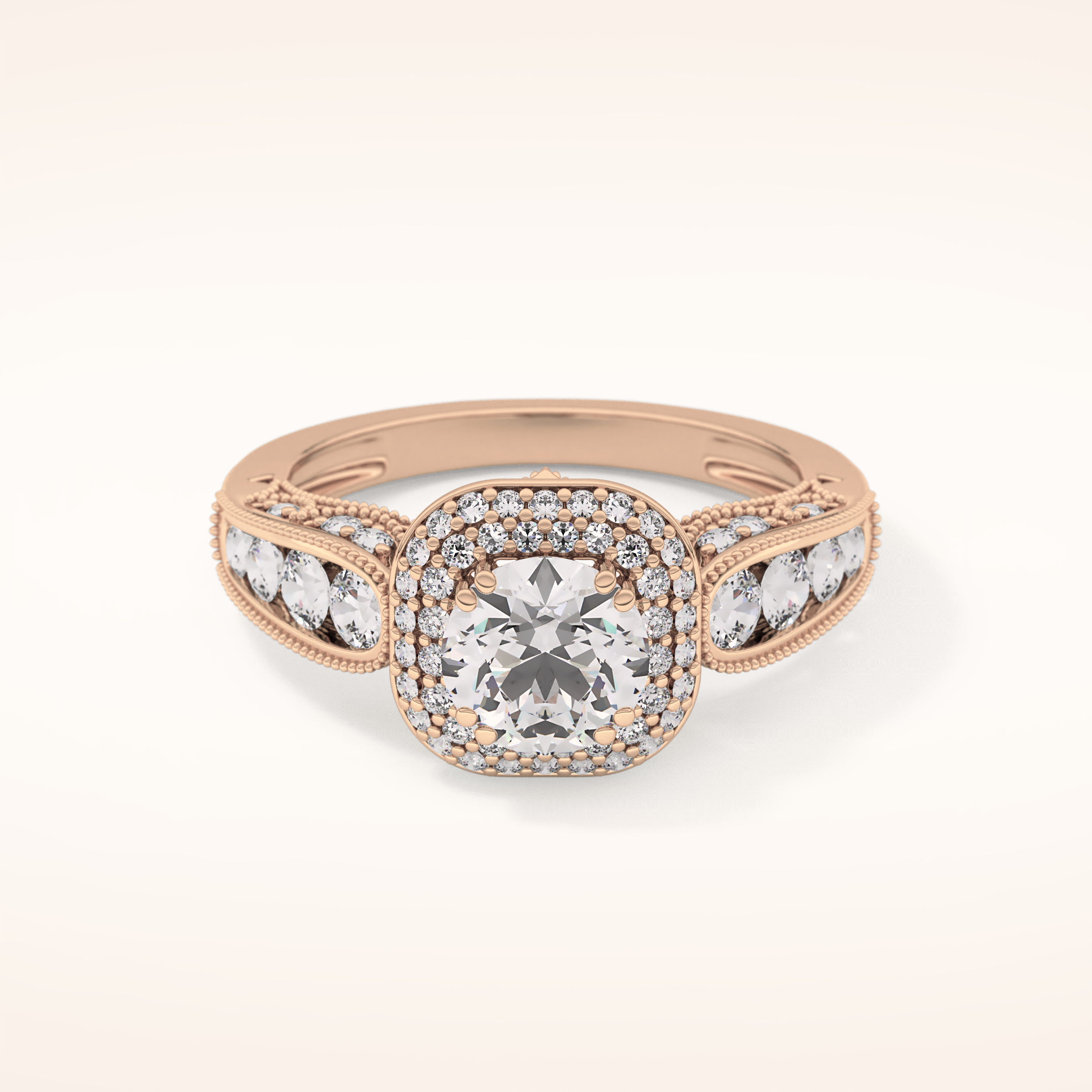 1.05 CT Round Shaped Double Halo & Pave Moissanite Engagement Ring