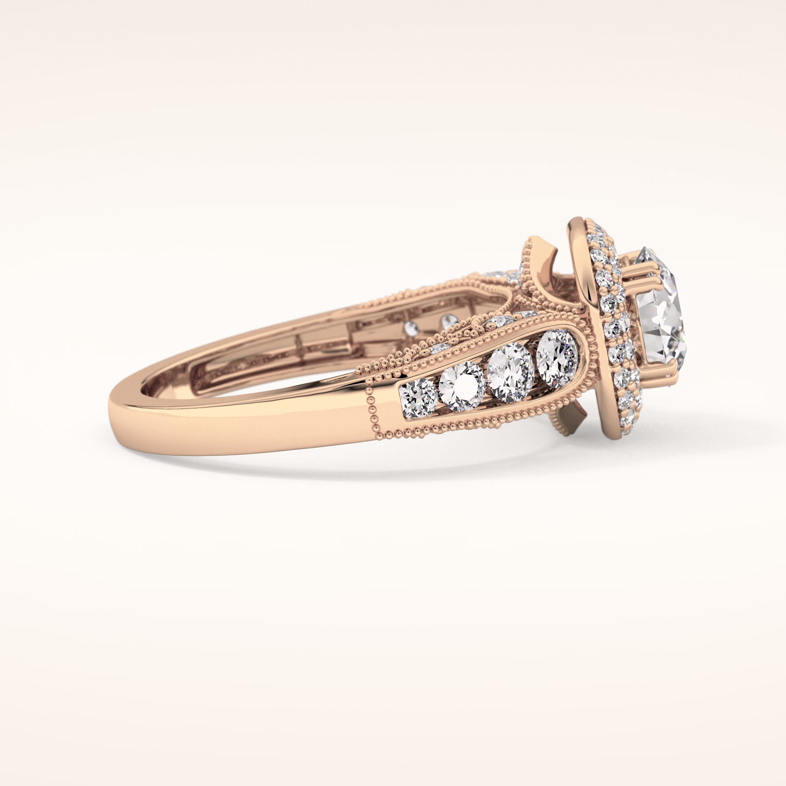1.05 CT Round Shaped Double Halo & Pave Moissanite Engagement Ring
