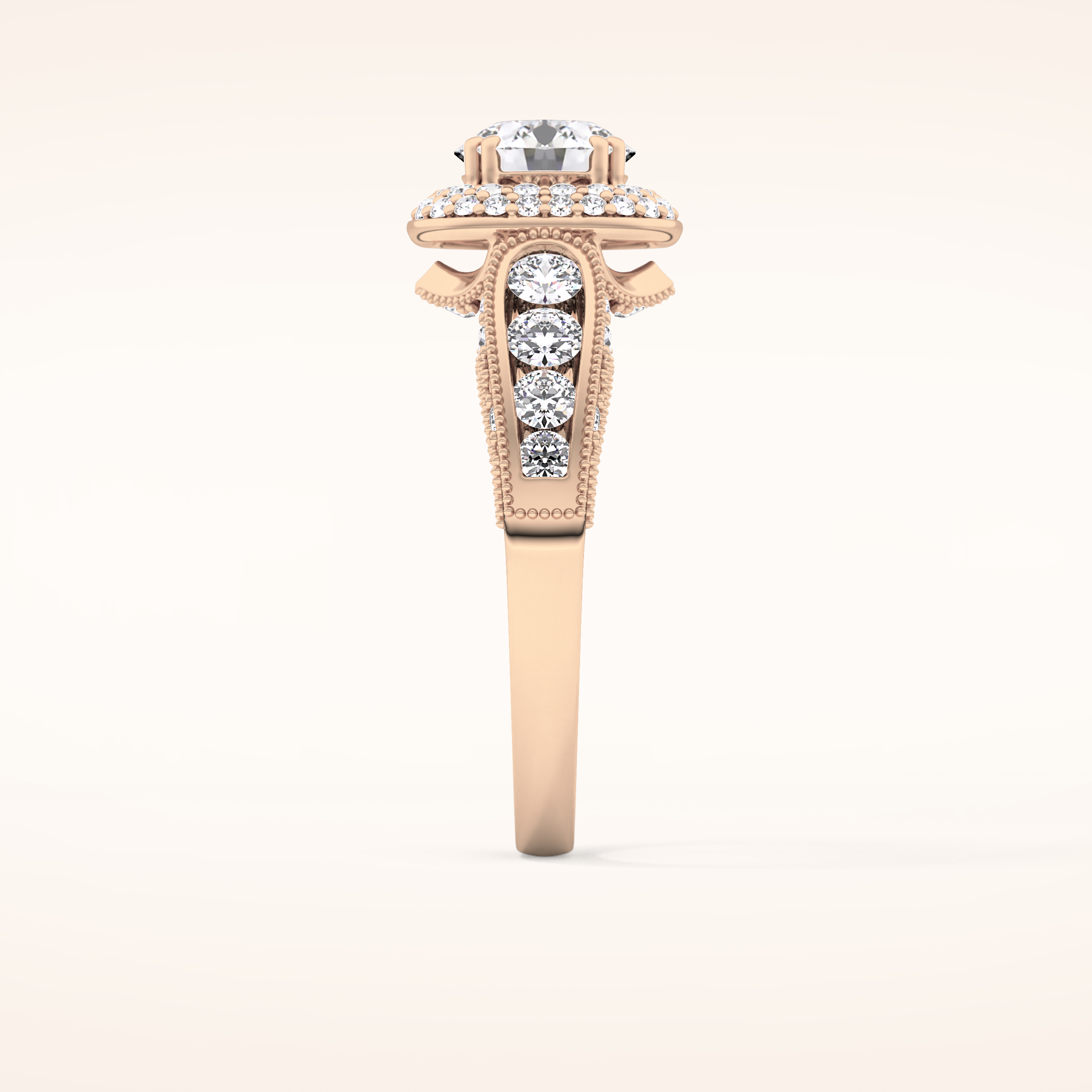 1.05 CT Round Shaped Double Halo & Pave Moissanite Engagement Ring