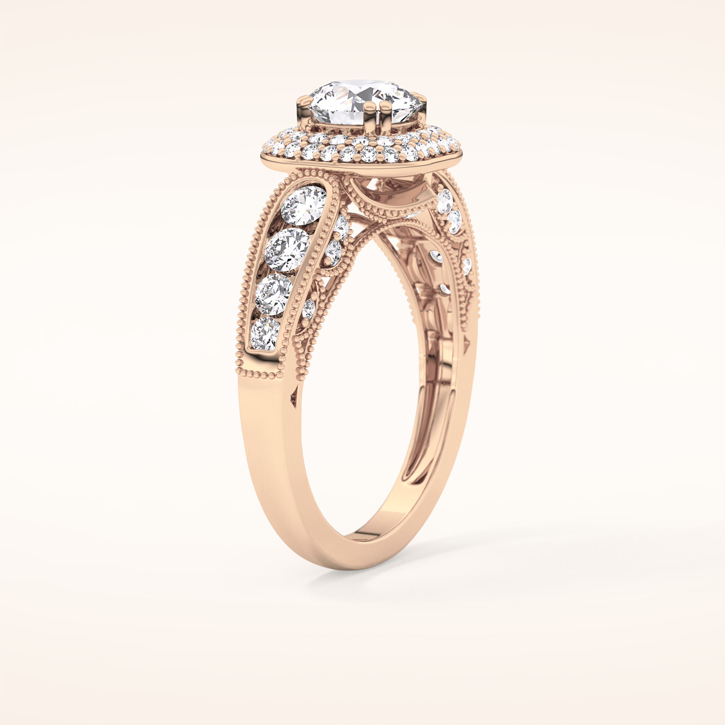 1.05 CT Round Shaped Double Halo & Pave Moissanite Engagement Ring